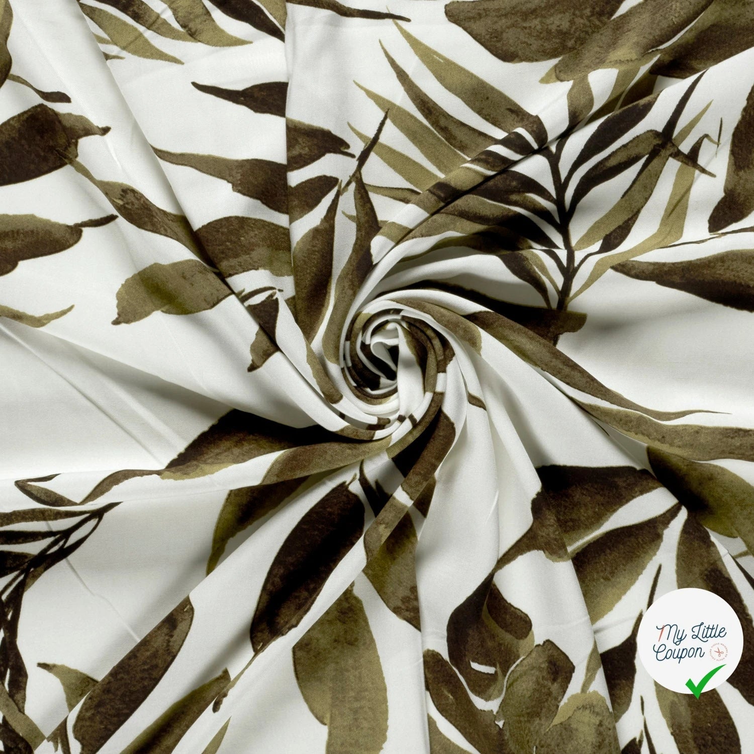 POPELINE DE VISCOSE TISSU IMPRIMÉ FEUILLES VERT KAKI - My Little Coupon
