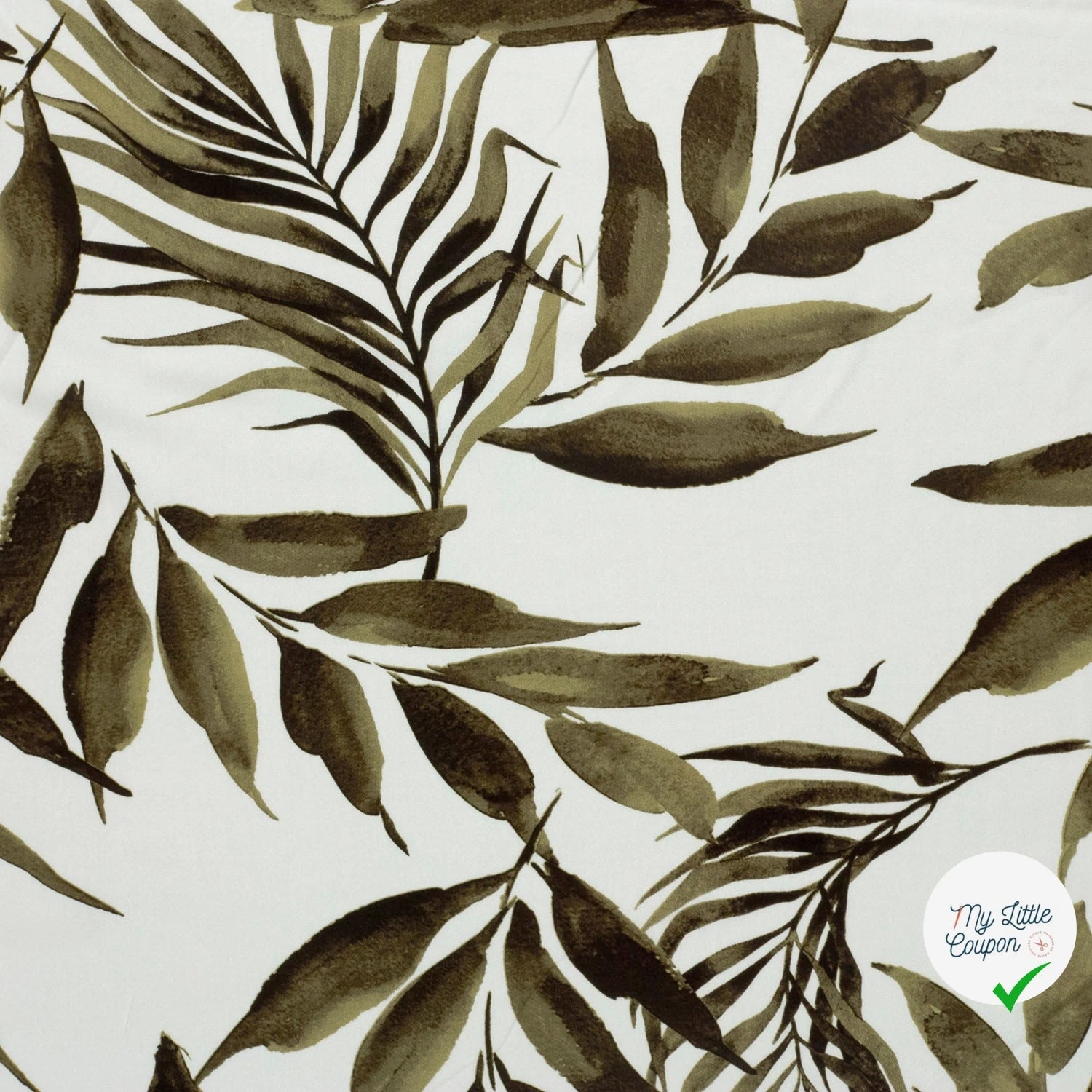 POPELINE DE VISCOSE TISSU IMPRIMÉ FEUILLES VERT KAKI - My Little Coupon