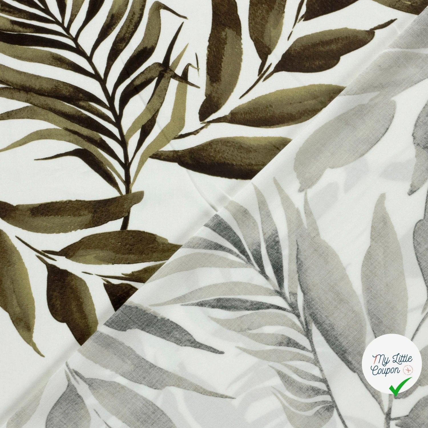 POPELINE DE VISCOSE TISSU IMPRIMÉ FEUILLES VERT KAKI - My Little Coupon
