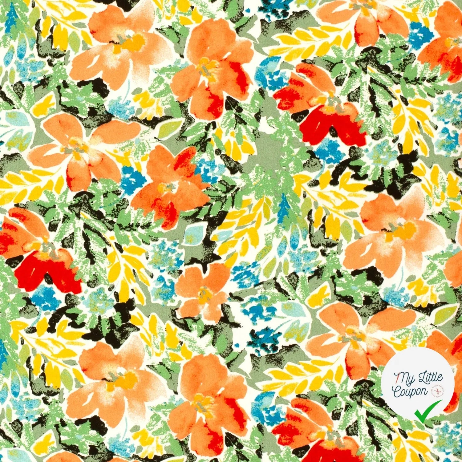 POPELINE DE VISCOSE TISSU IMPRIMÉ FLEURS VERT - My Little Coupon