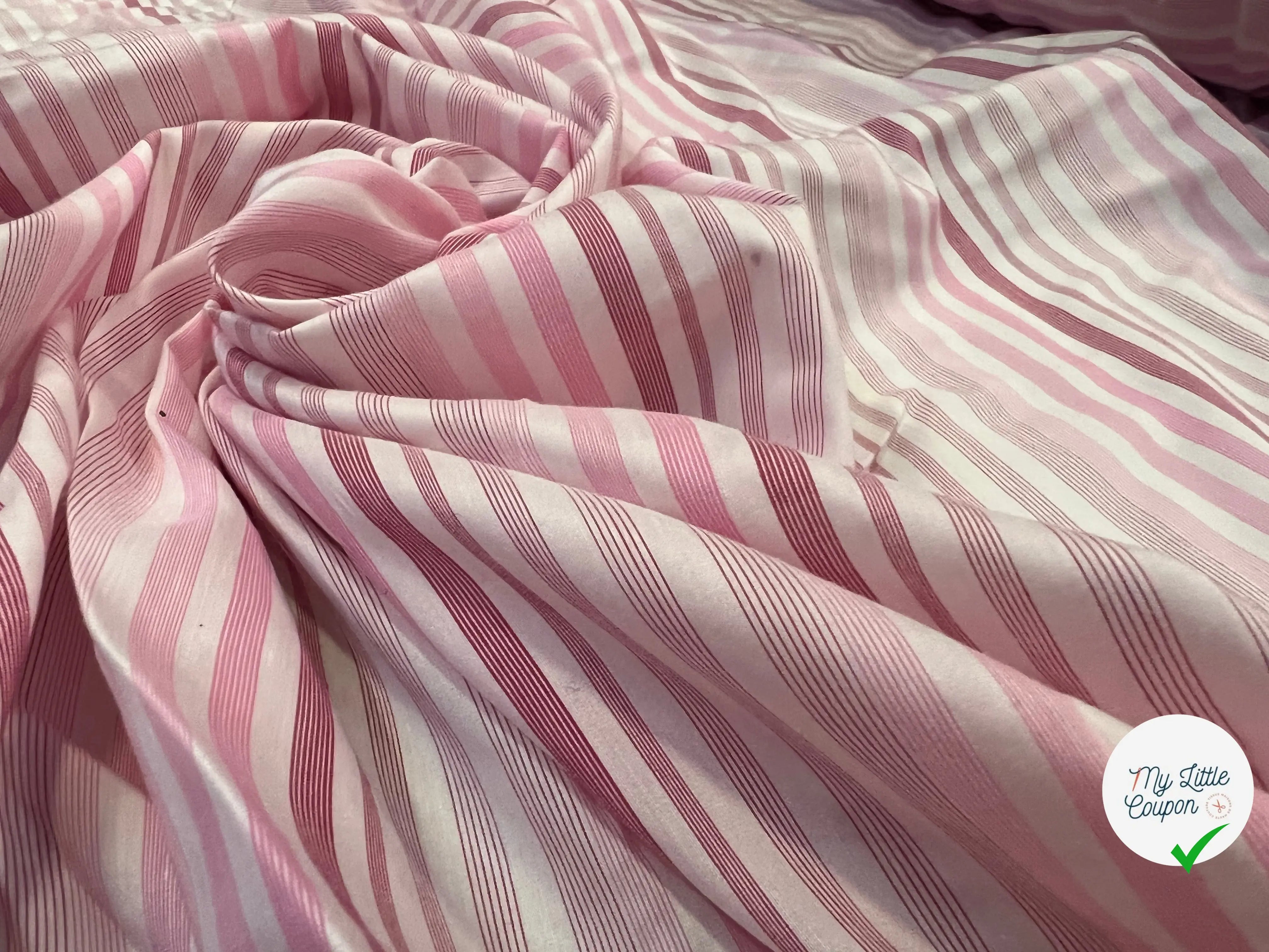 POPELINE EMERISEE COTON RAYURES ROSES - My Little Coupon