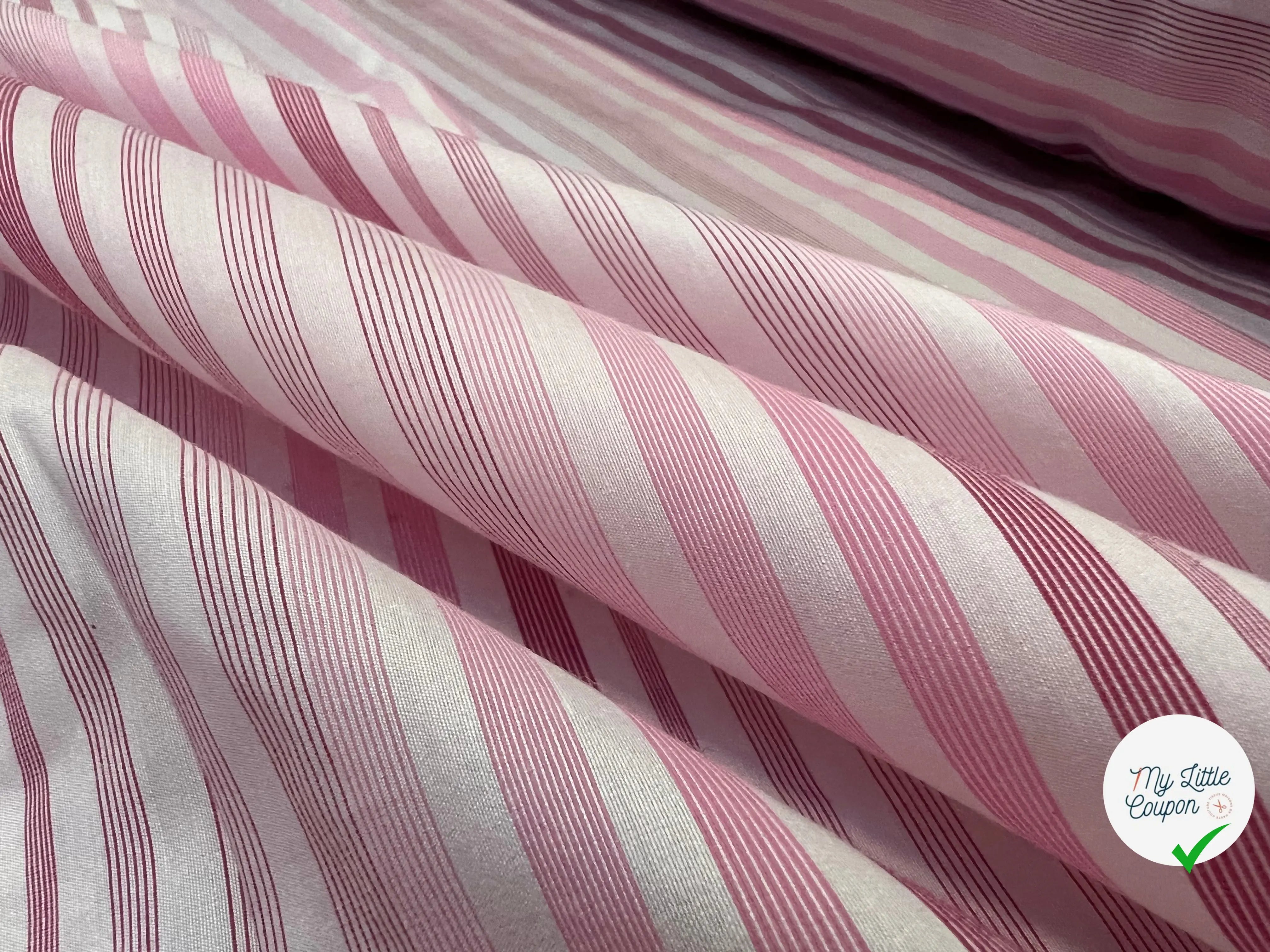 POPELINE EMERISEE COTON RAYURES ROSES - My Little Coupon