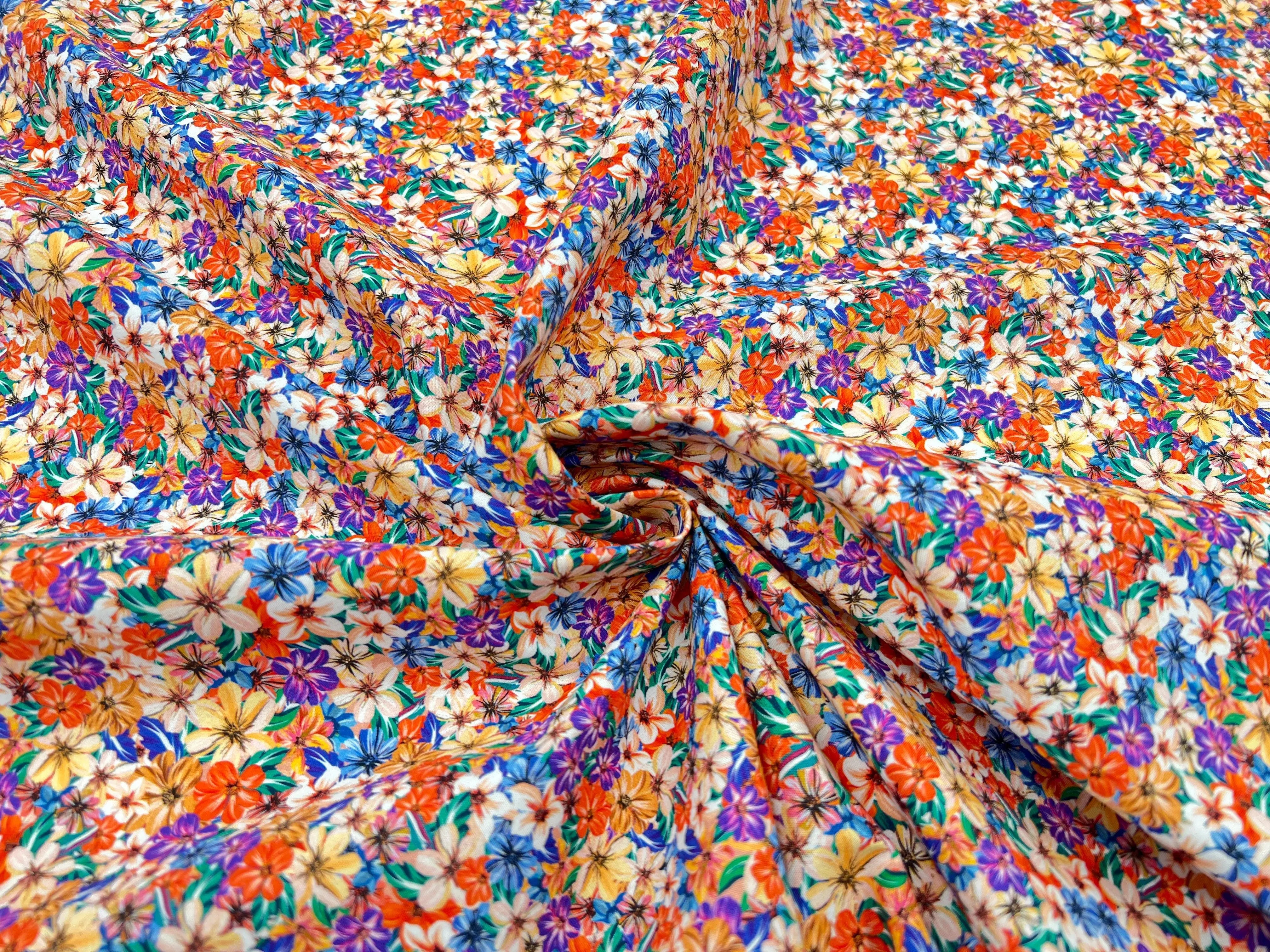 POPELINE IMPRIMÉ JASMINE MULTICOLORE - My Little Coupon - tissu - coudre