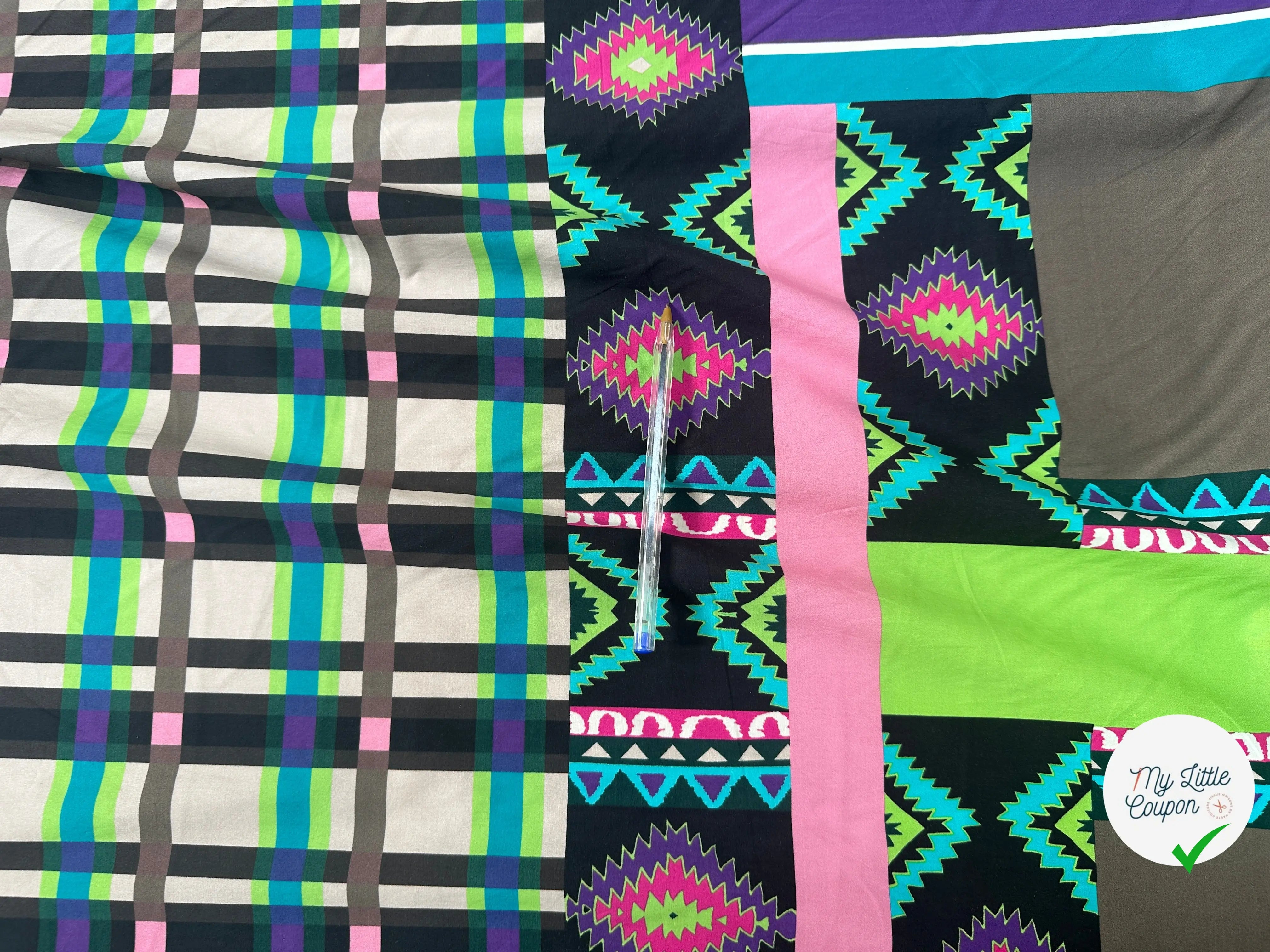 POPELINE IMPRIMÉE À GROS MOTIFS PERU ET TARTAN TENDANCE BEIGE - My Little Coupon