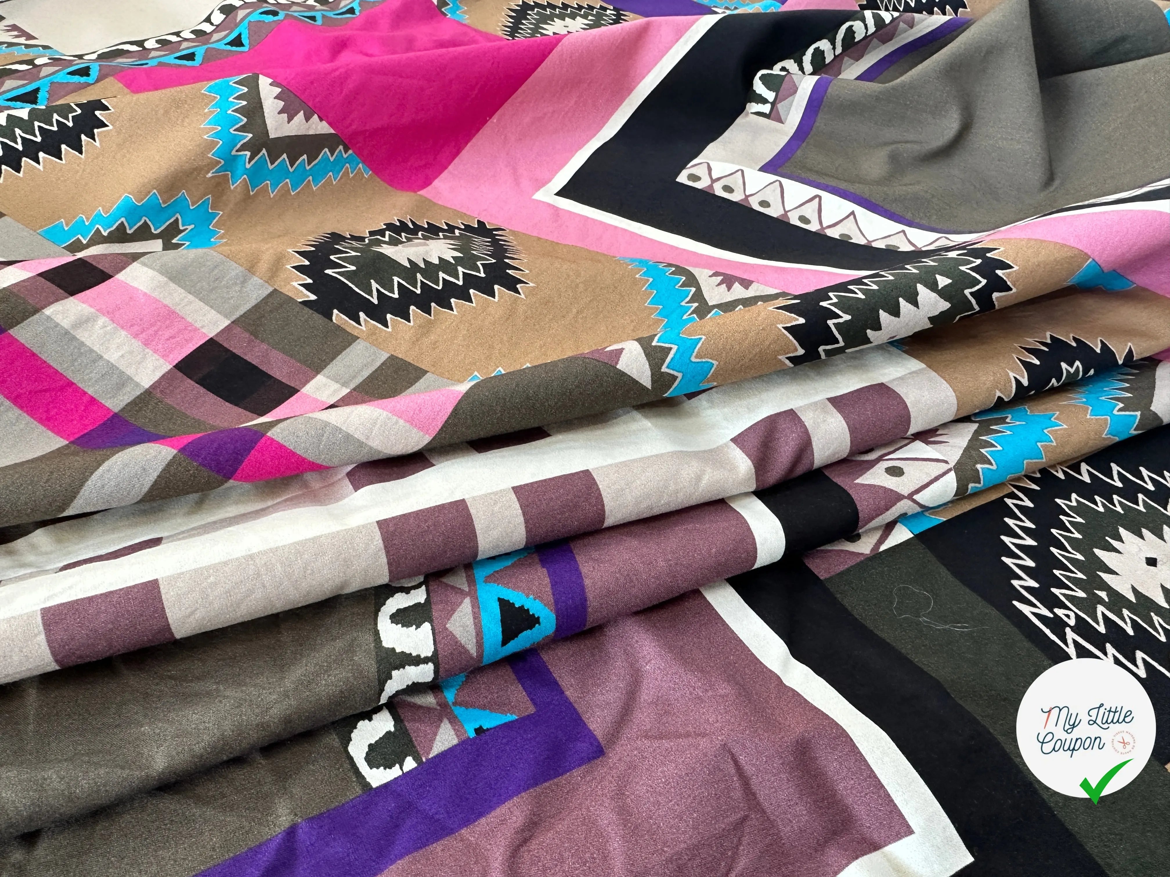 POPELINE IMPRIMÉE À GROS MOTIFS PERU ET TARTAN TENDANCE ROSE MLC INTERN