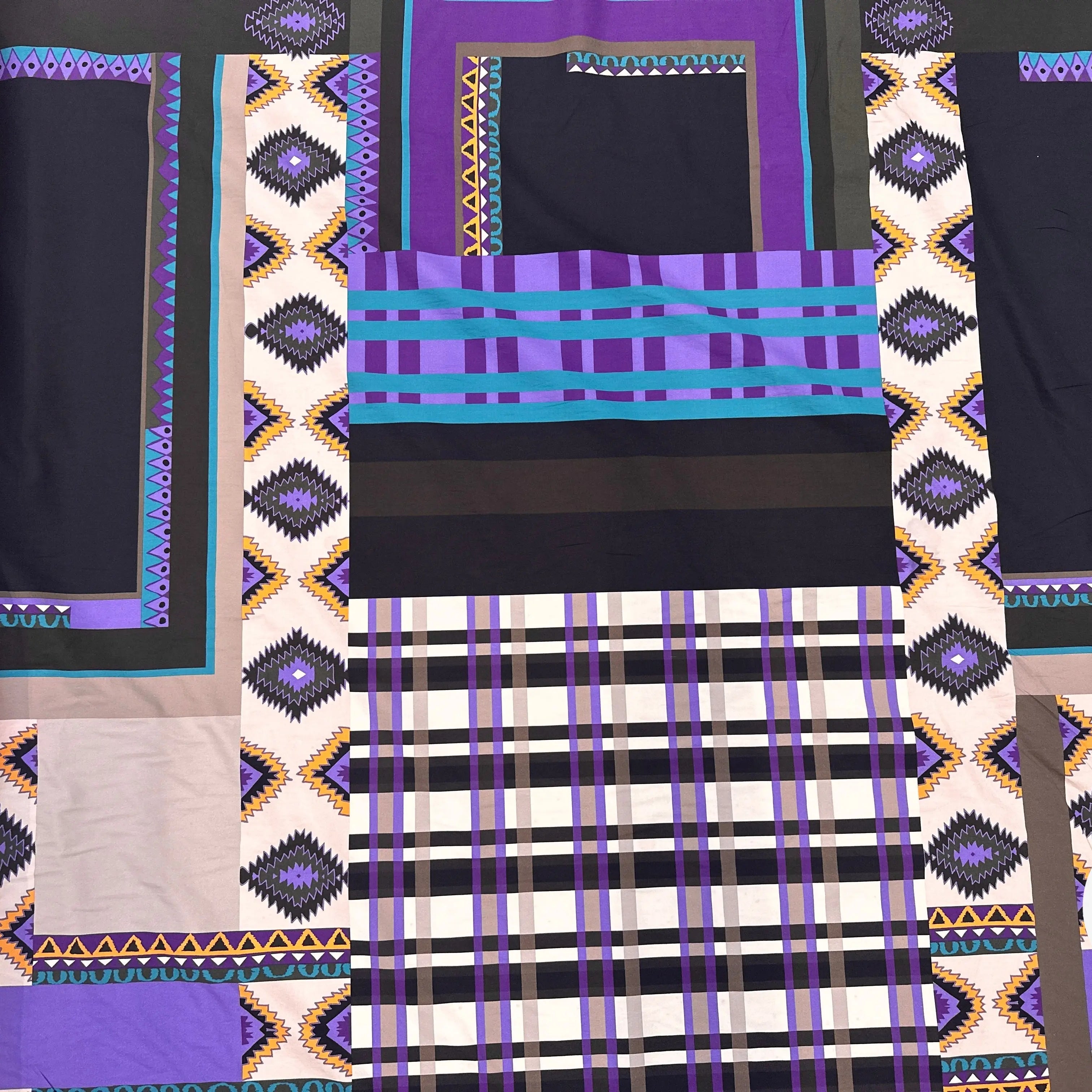 POPELINE IMPRIMÉE À GROS MOTIFS PERU ET TARTAN TENDANCE VIOLET MLC INTERN