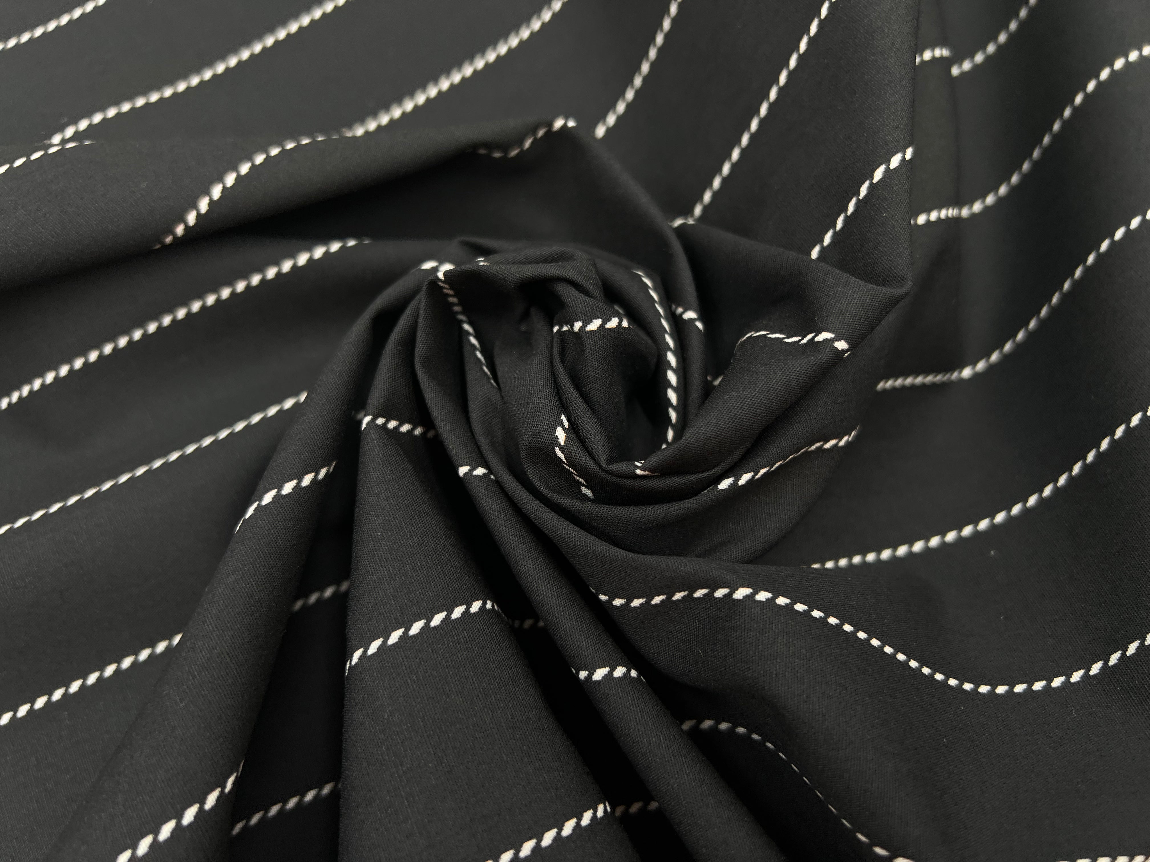 POPELINE IMPRIMÉE RAYURES FICELLE FOND NOIR MSO