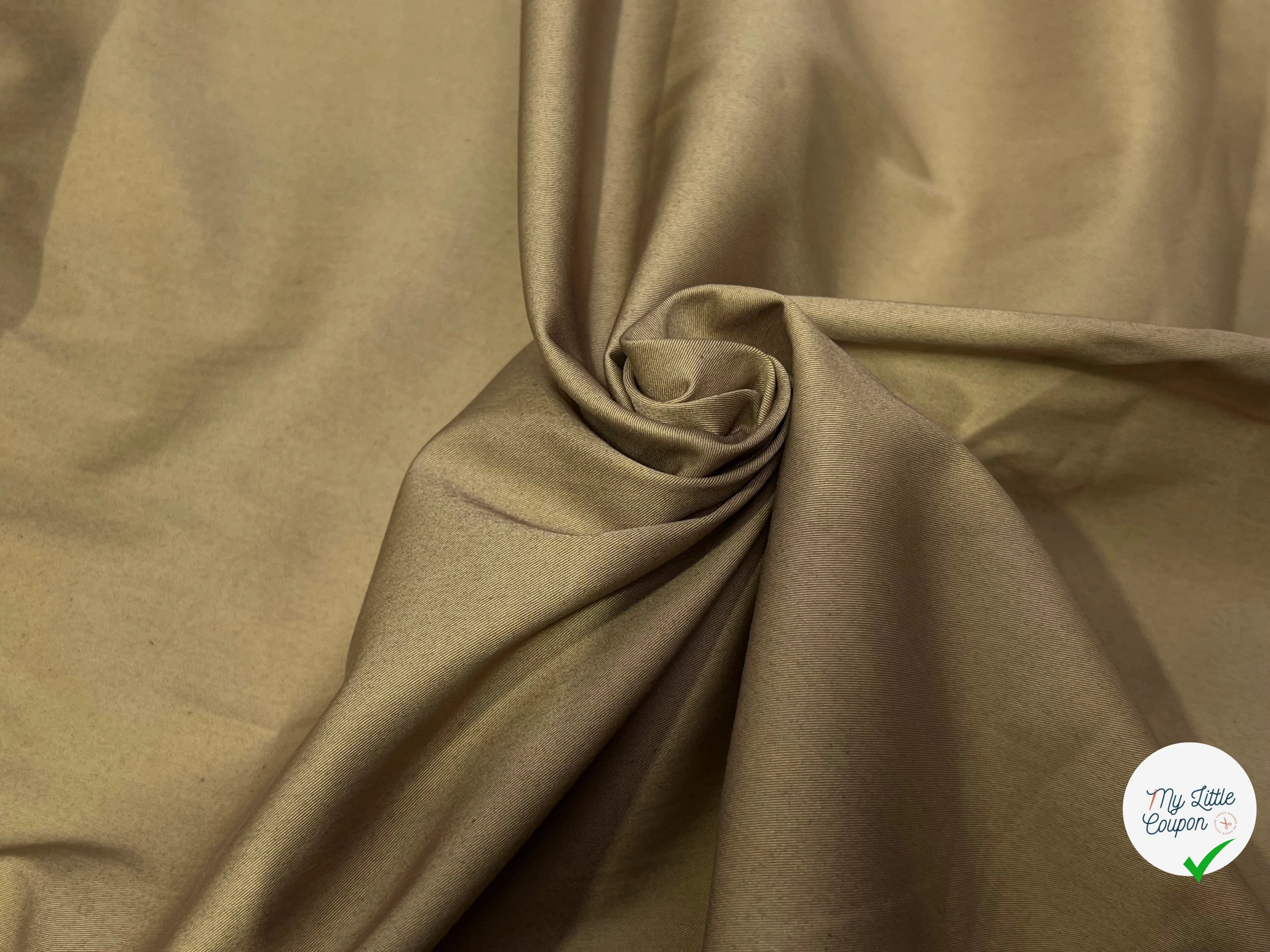 POPELINE LOURDE STRETCH BEIGE FONCÉ 98% COTON EFFET CRAQUANT - My Little Coupon