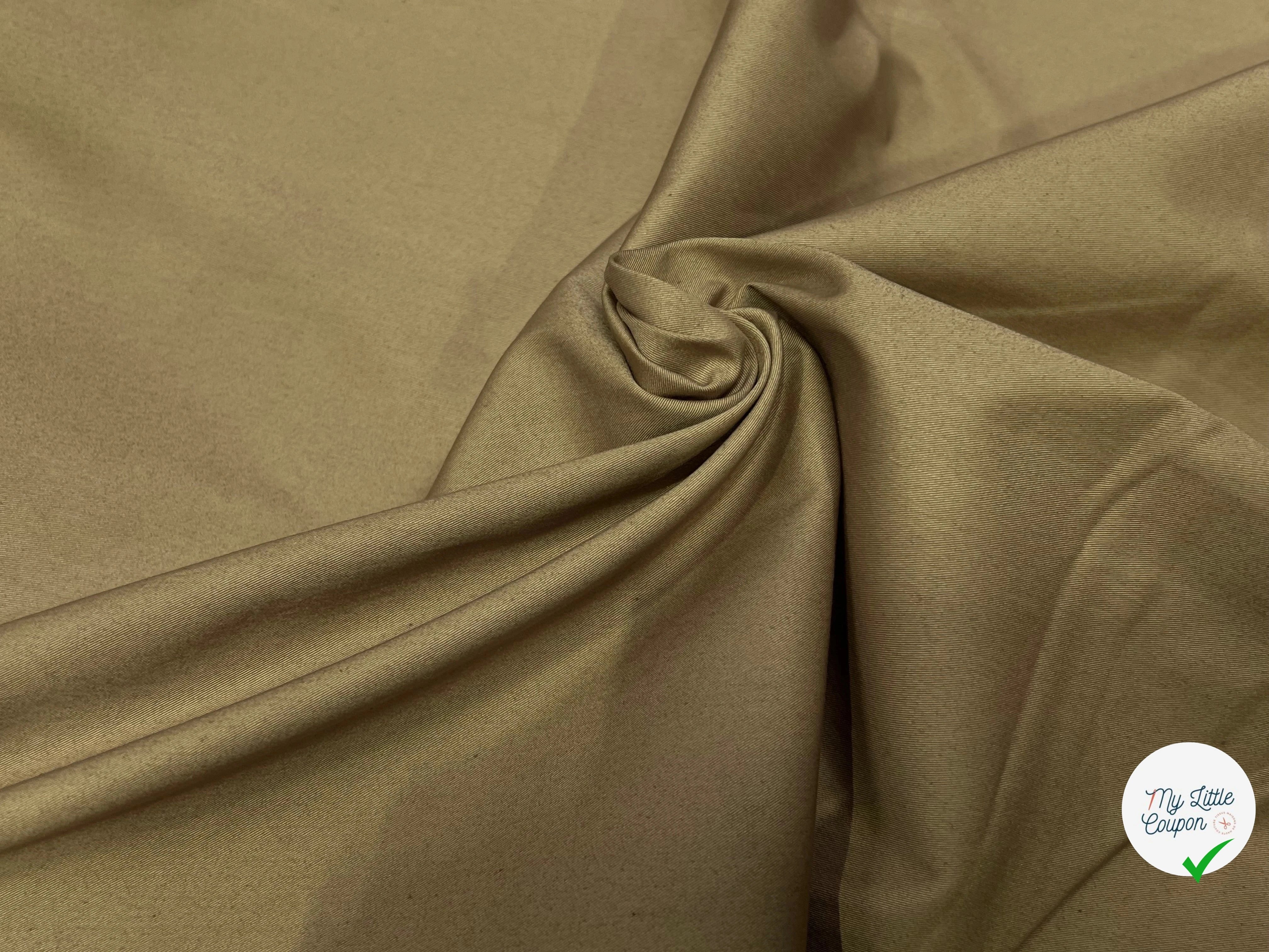 POPELINE LOURDE STRETCH BEIGE FONCÉ 98% COTON EFFET CRAQUANT - My Little Coupon