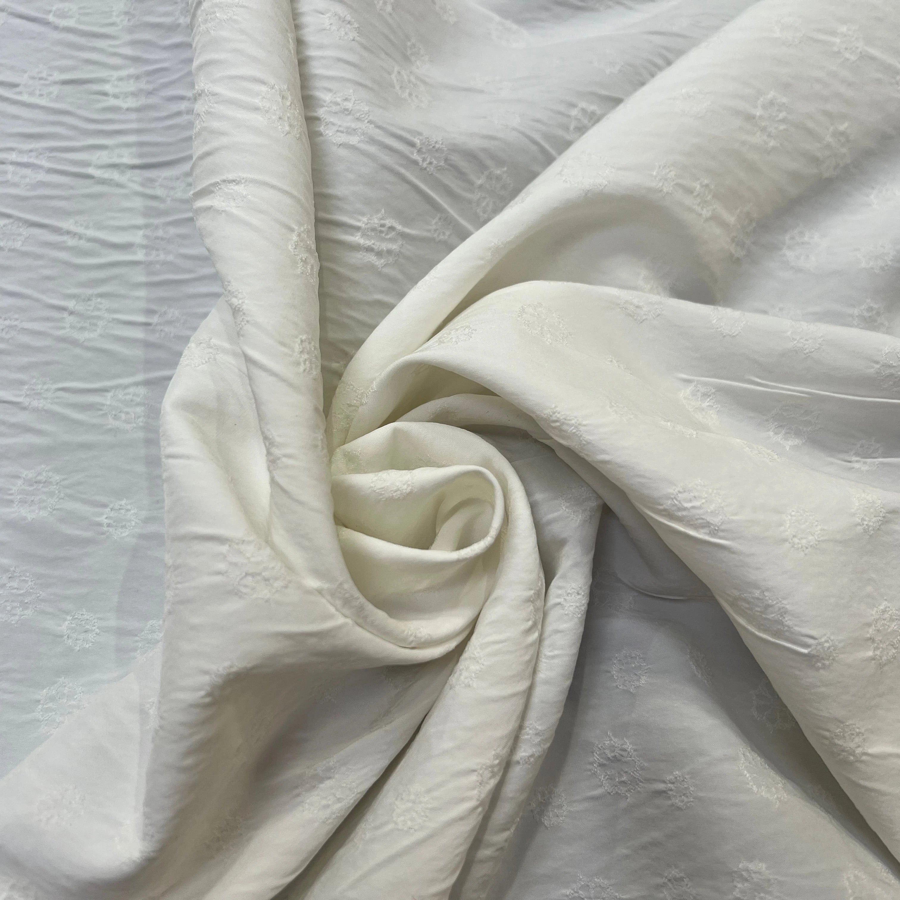 POPELINE STRETCH VISCOSE SOIE BLANCHE MOTIF ROCASE FLEUR - My Little Coupon