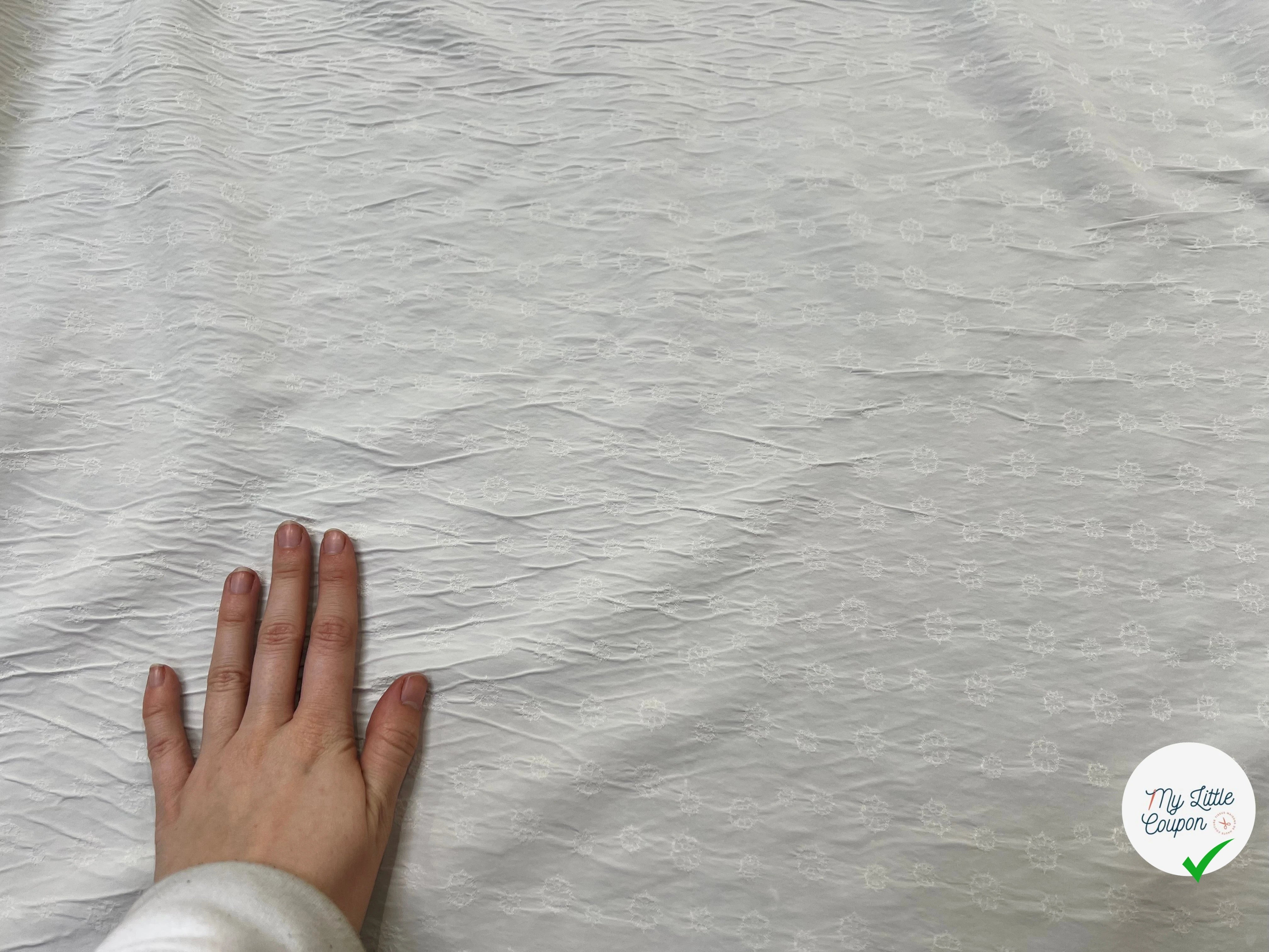 POPELINE STRETCH VISCOSE SOIE BLANCHE MOTIF ROCASE FLEUR - My Little Coupon