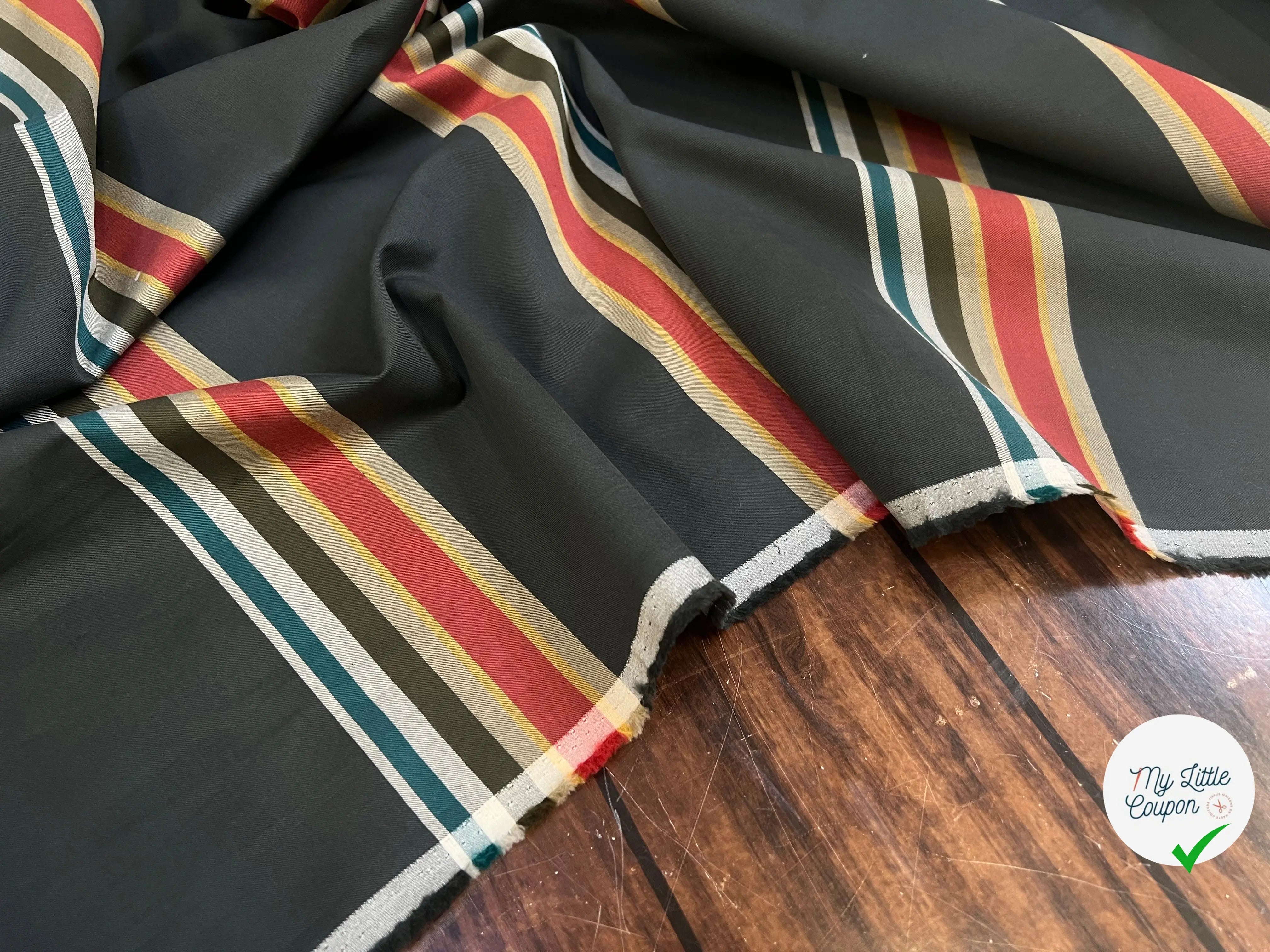 POPELINES DE COTON VERTE FINEMENT SERGÉE RAYURES HORIZONTALES - My Little Coupon