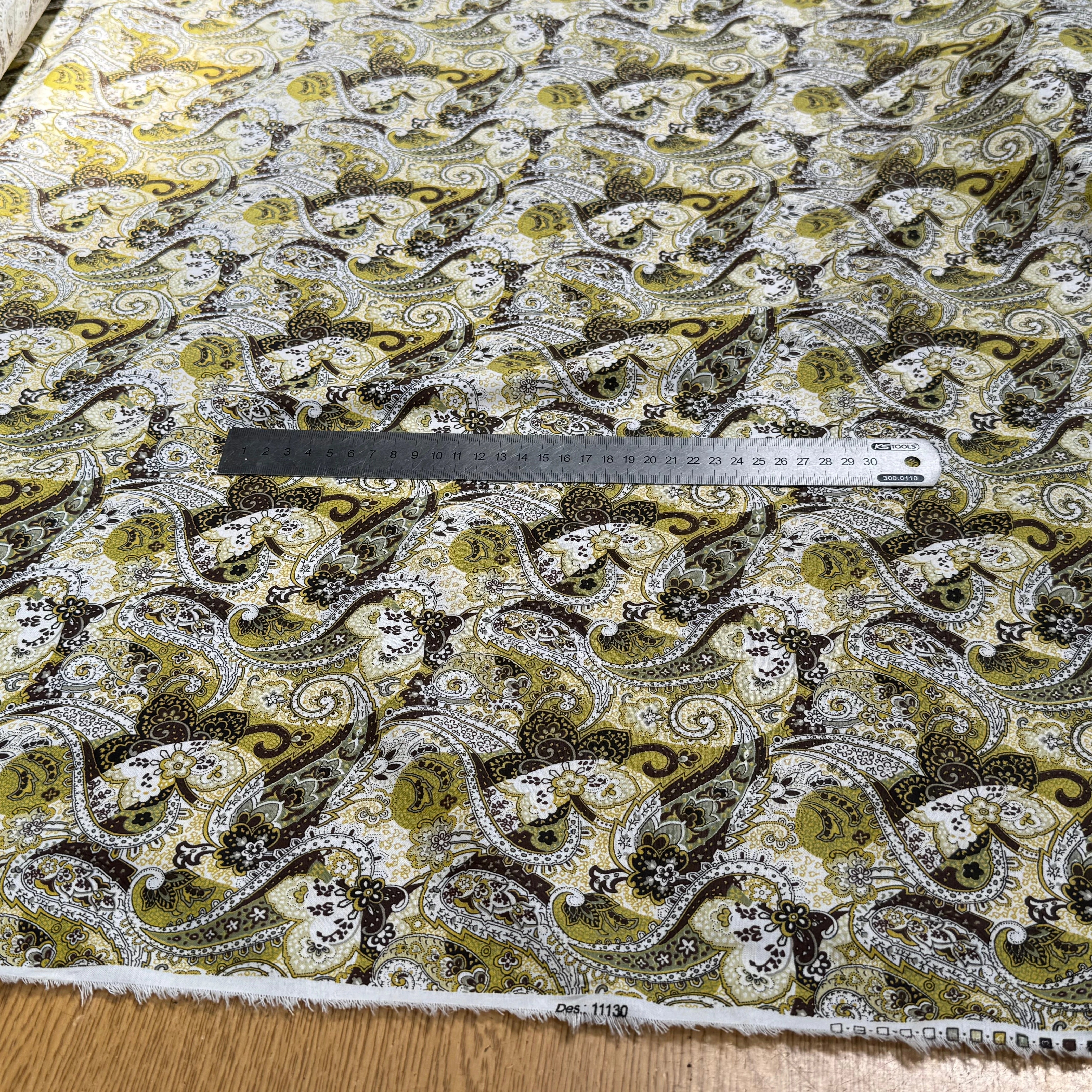 POPLEINE DE COTON VERT JAUNE PAISLEY - My Little Coupon