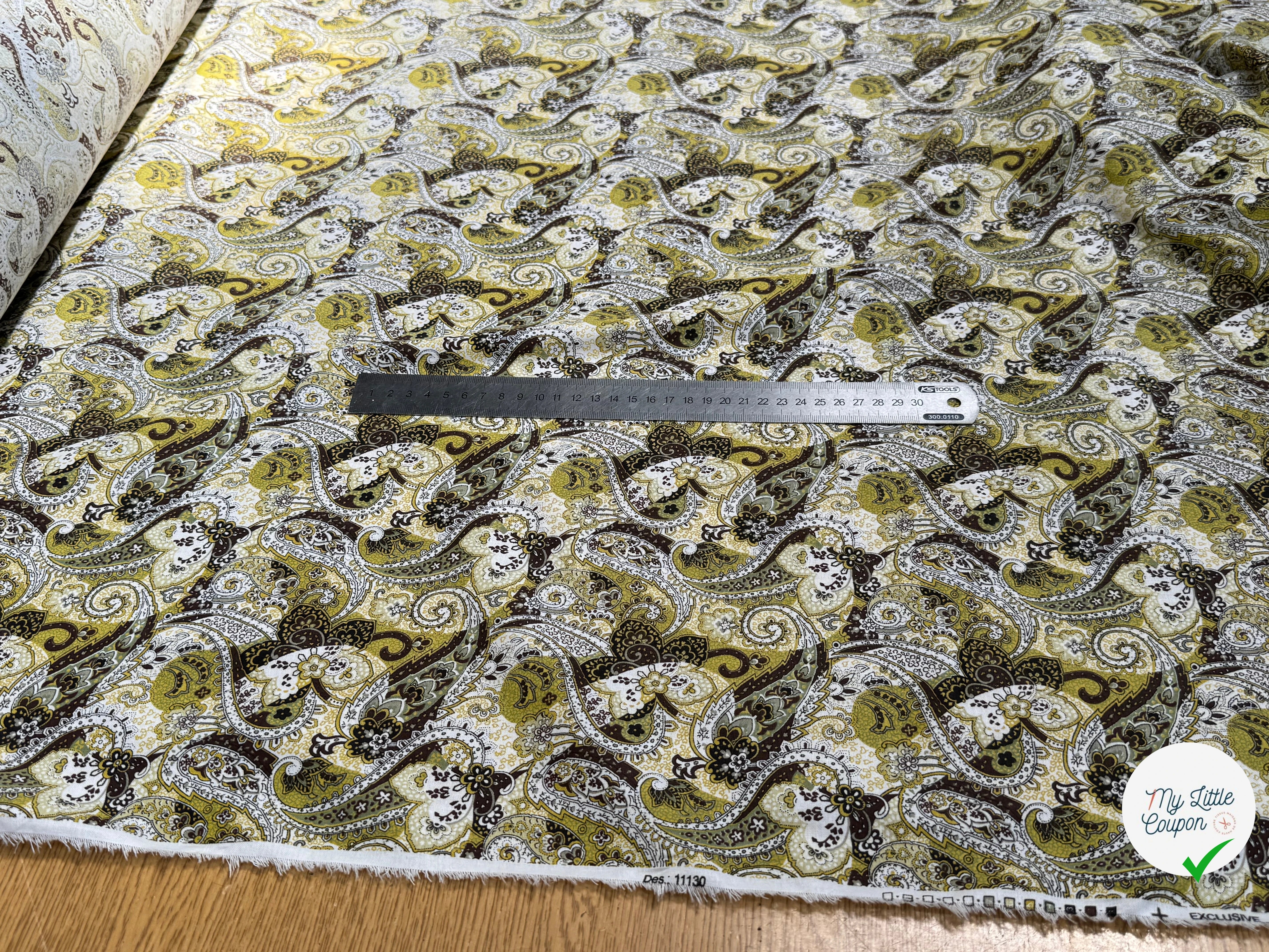 POPLEINE DE COTON VERT JAUNE PAISLEY - My Little Coupon