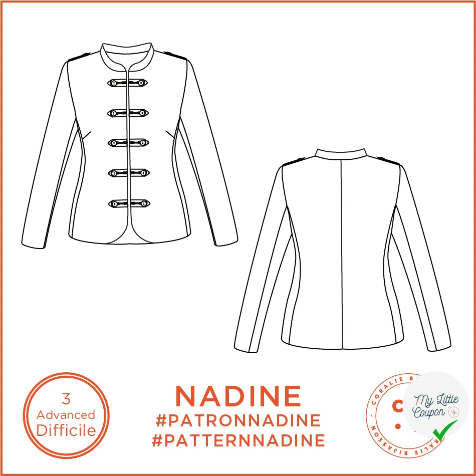 Patron Nadine - Veste - FR 34/56, US 2/24, UK 6/28 - Difficile - My Little Coupon