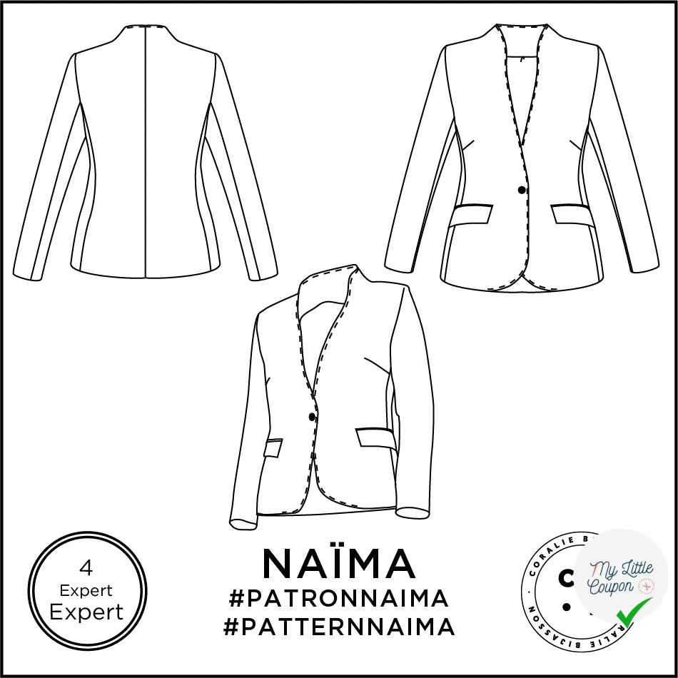 Patron Naïma - Veste - FR 34/56, US 2/24, UK 6/28 - Difficile - My Little Coupon