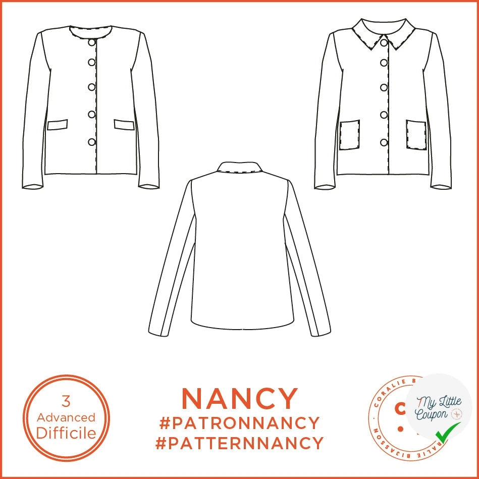 Patron Nancy - Veste - FR 34/48, US 2/16, UK 6/20 - Difficile - My Little Coupon