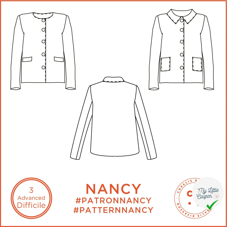 Patron Nancy - Veste - FR 34/48, US 2/16, UK 6/20 - Difficile - My Little Coupon