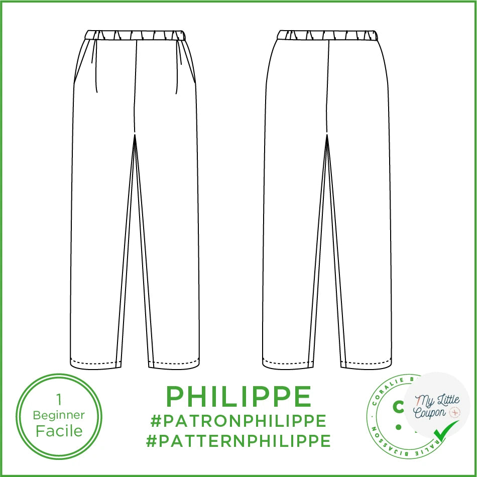Patron Philippe - Pantalon - FR 34/56, US 2/24, UK 6/28 - Facile - My Little Coupon