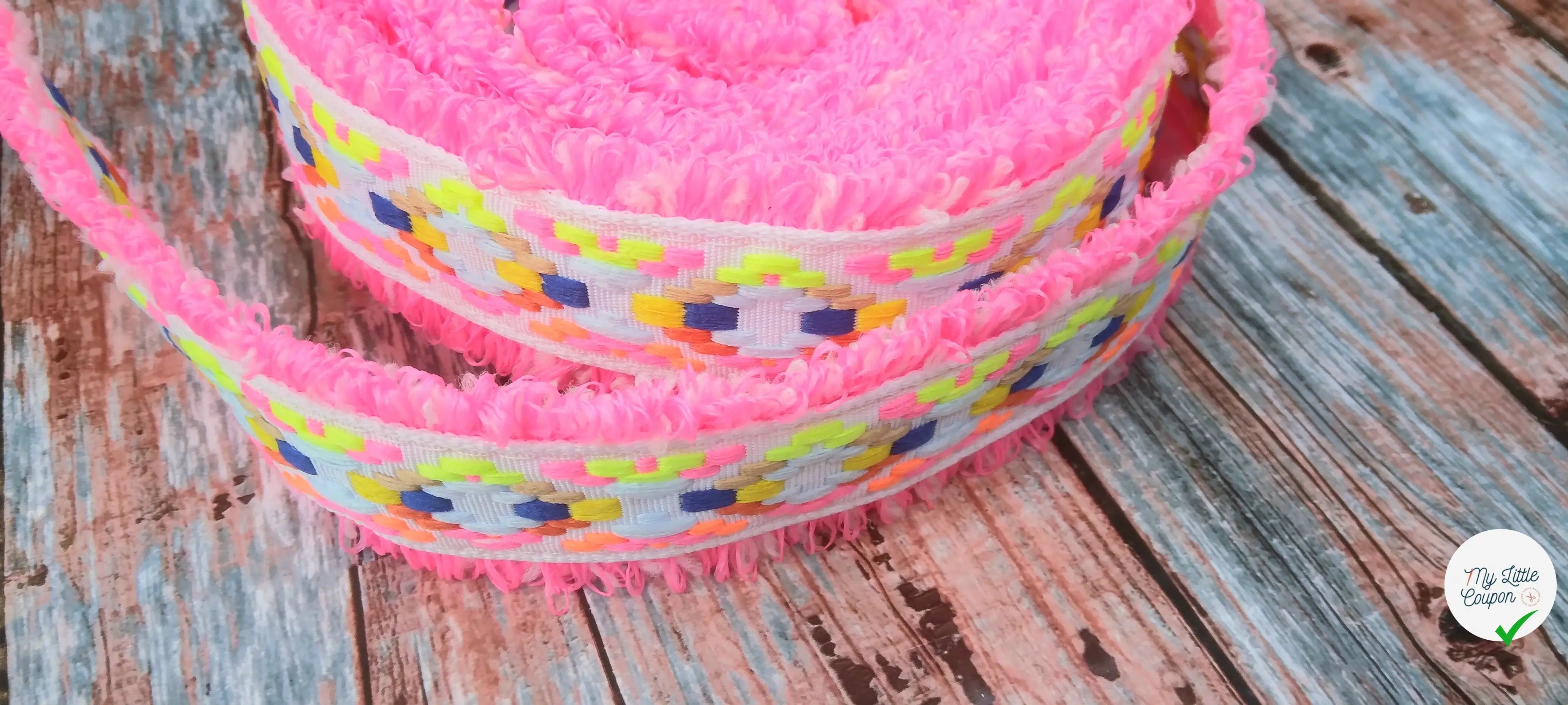 RUBAN MOTIF AZTÈQUE ROSE BONBON - My Little Coupon