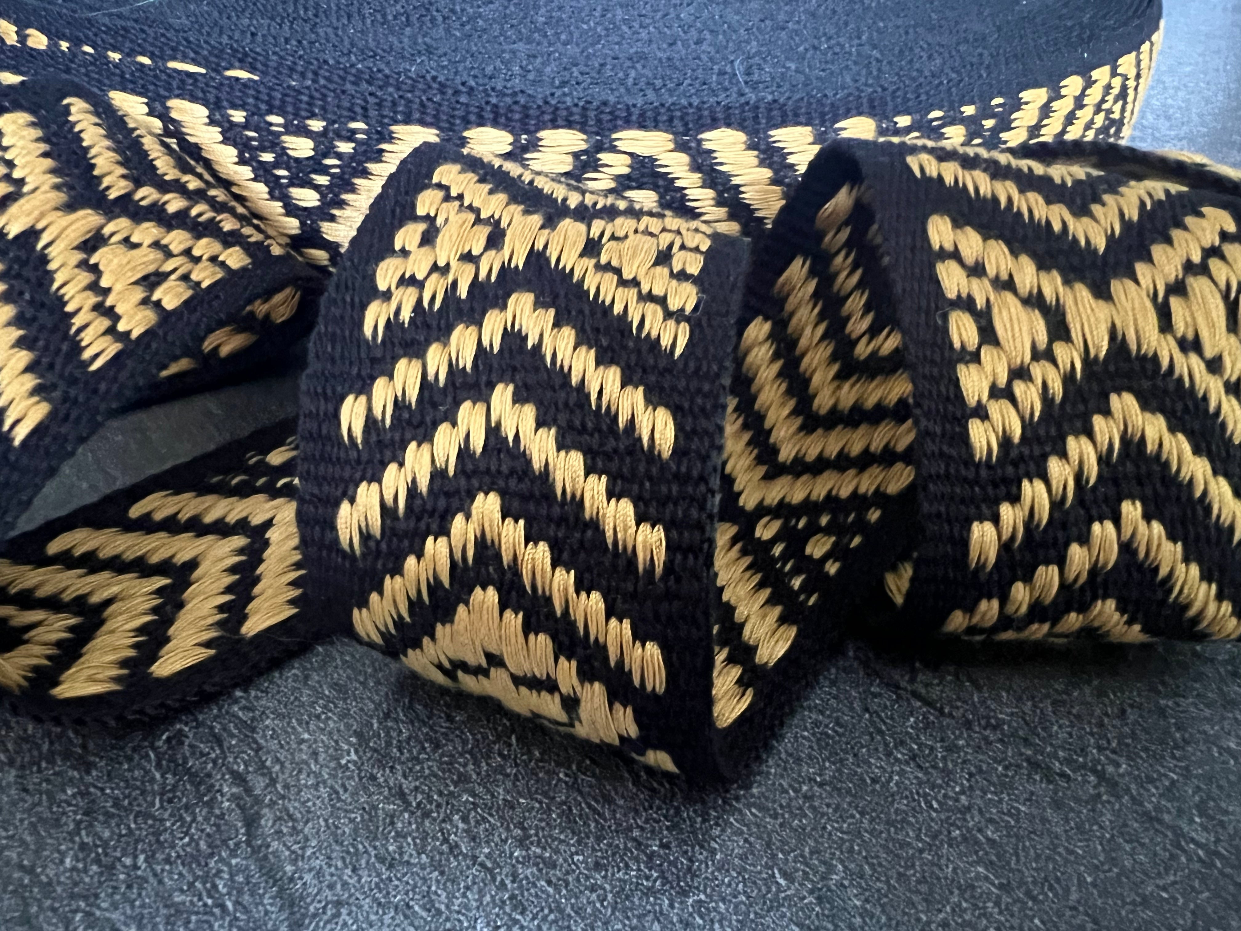 SANGLE JACQUARD NOIR ET OR 40MM - My Little Coupon