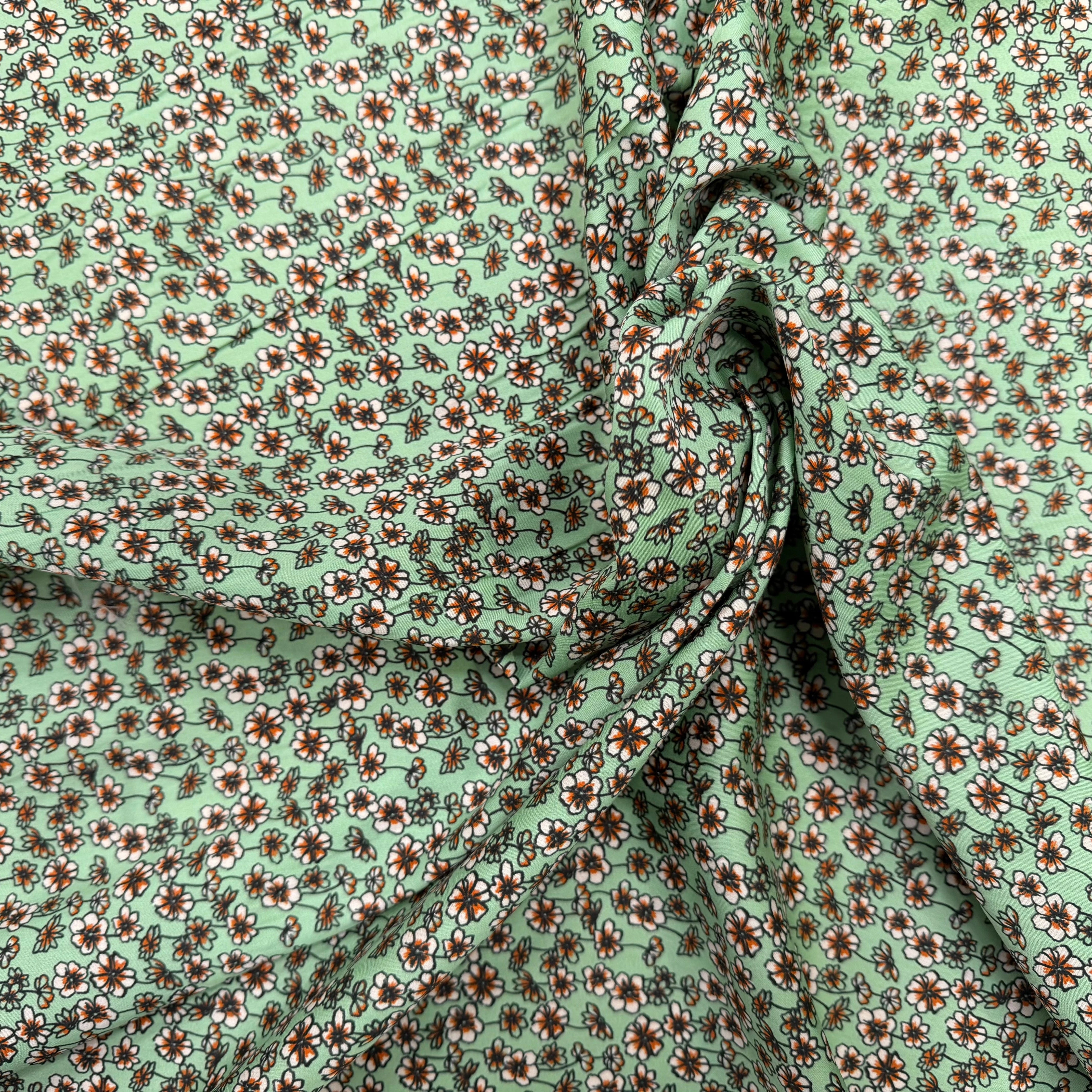 SATIN DE COTON FLEURS FOND VERT PREMIUM COMO - My Little Coupon