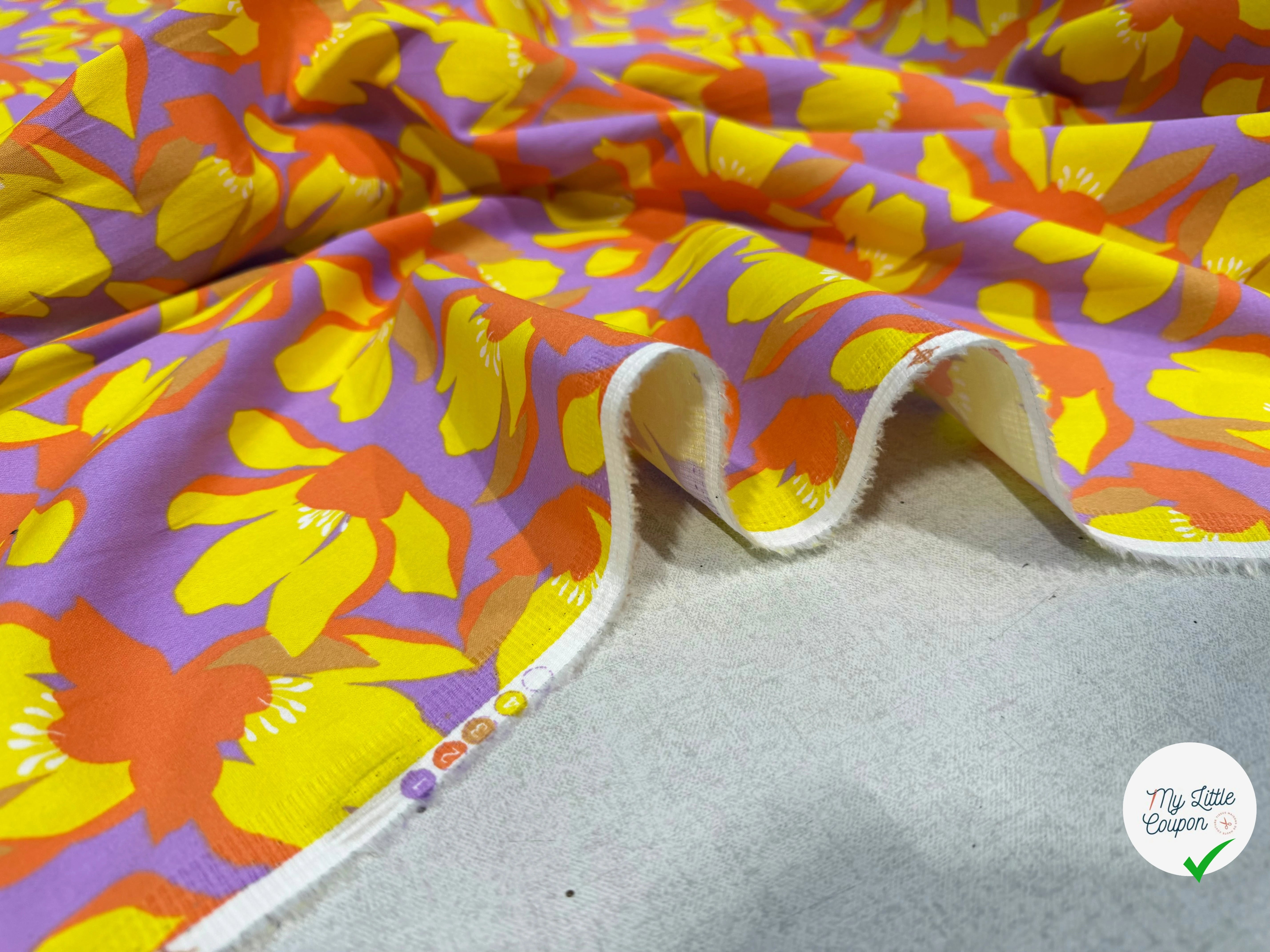 SATIN DE COTON FLEURS LILAS - My Little Coupon