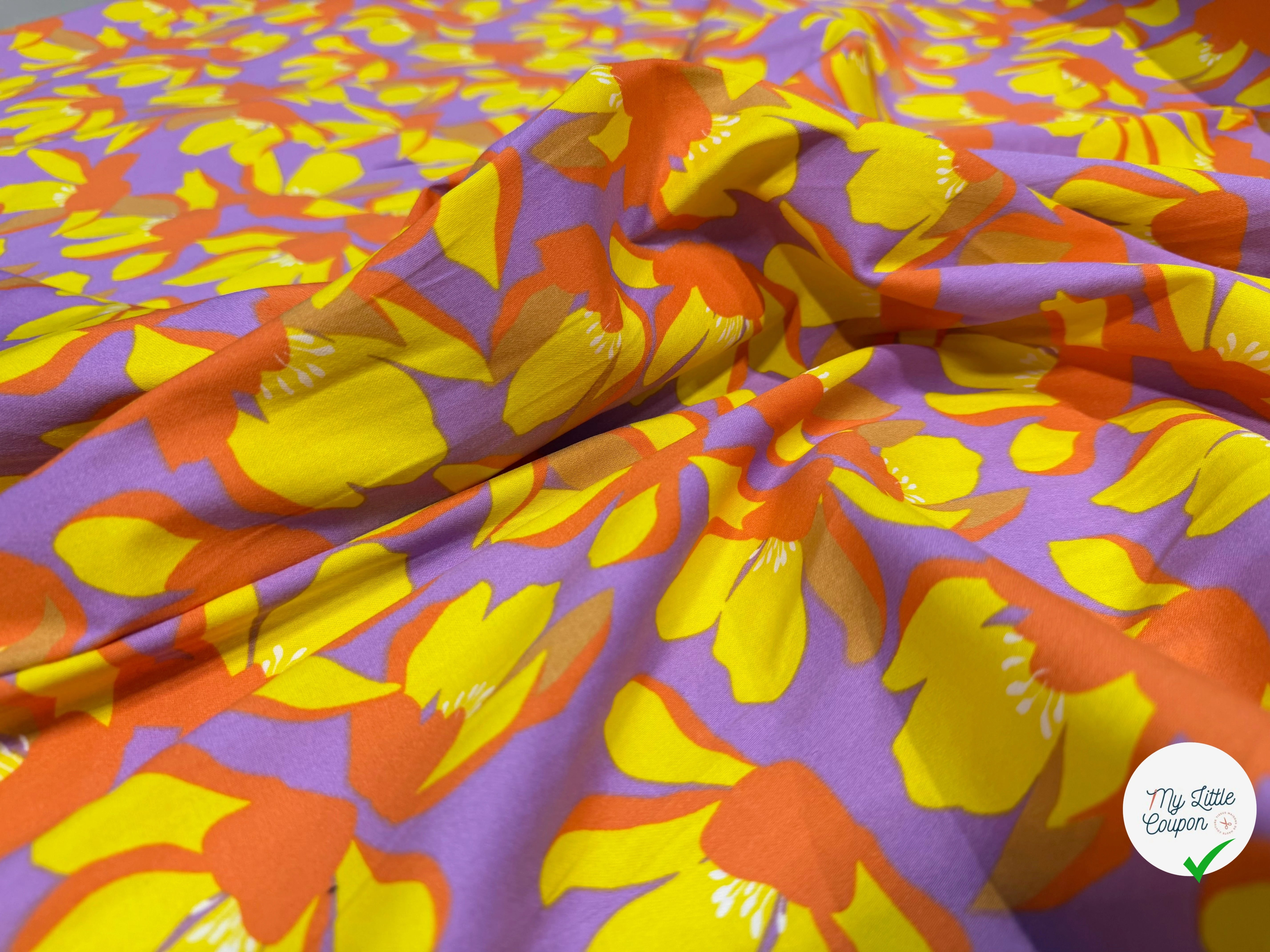 SATIN DE COTON FLEURS LILAS - My Little Coupon