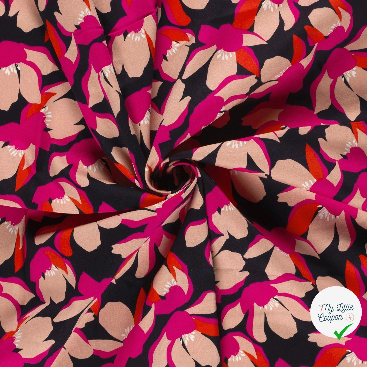 SATIN DE COTON FLEURS NOIR - My Little Coupon