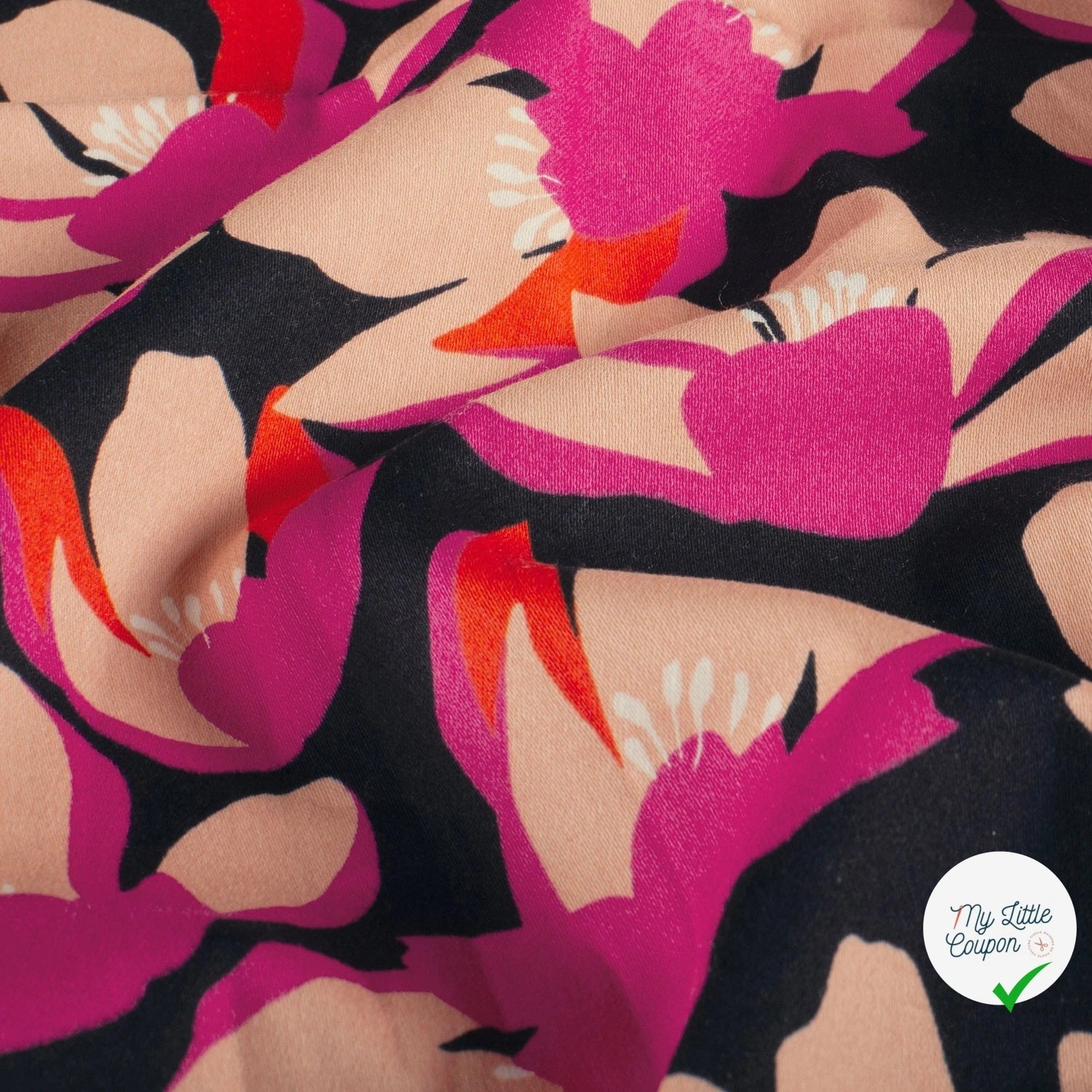 SATIN DE COTON FLEURS NOIR - My Little Coupon