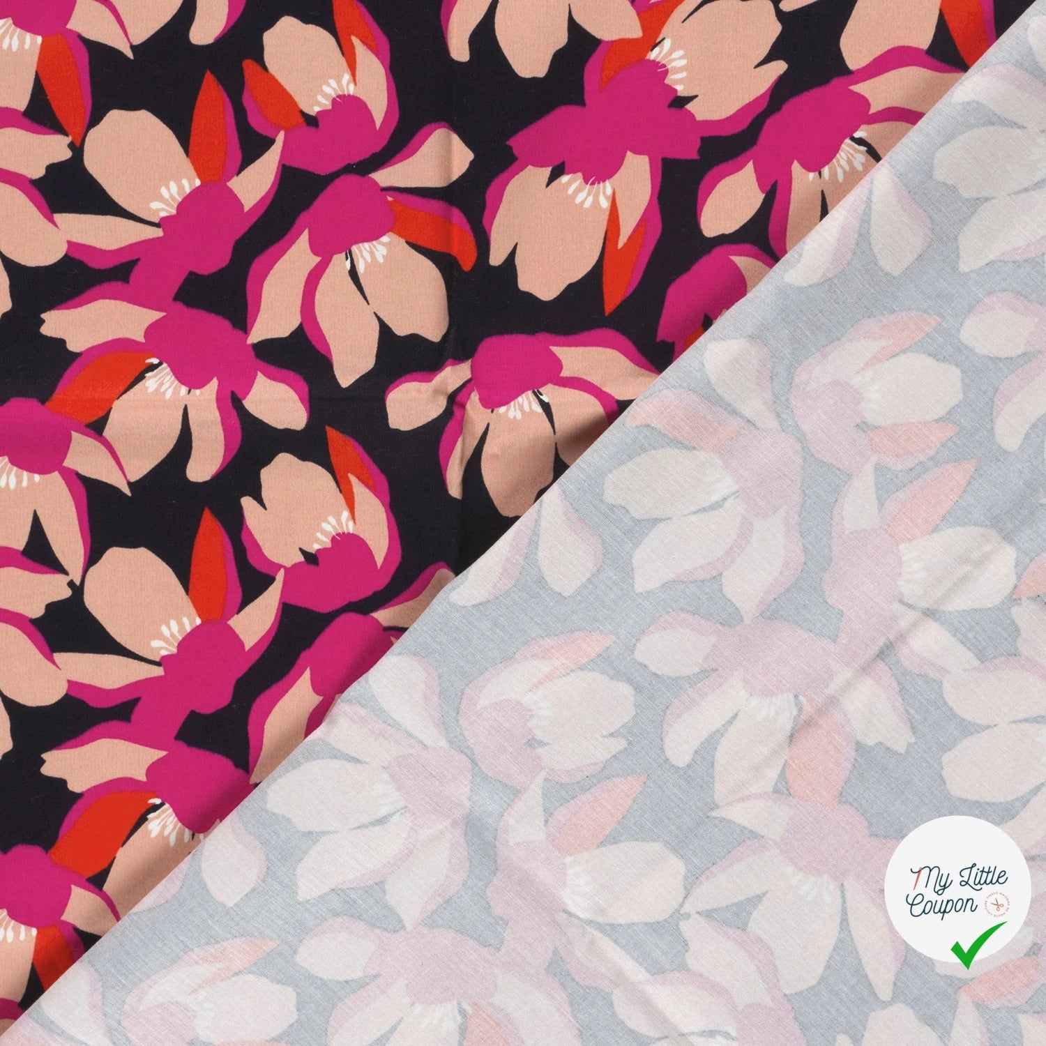 SATIN DE COTON FLEURS NOIR - My Little Coupon