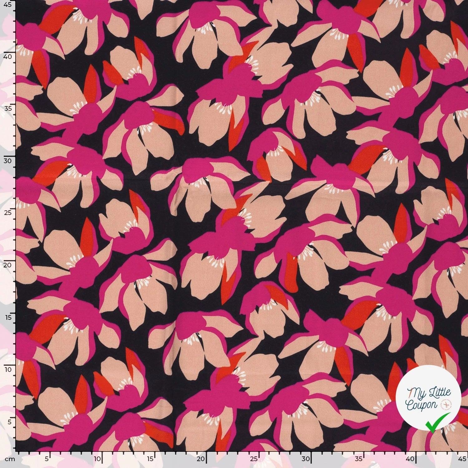 SATIN DE COTON FLEURS NOIR - My Little Coupon