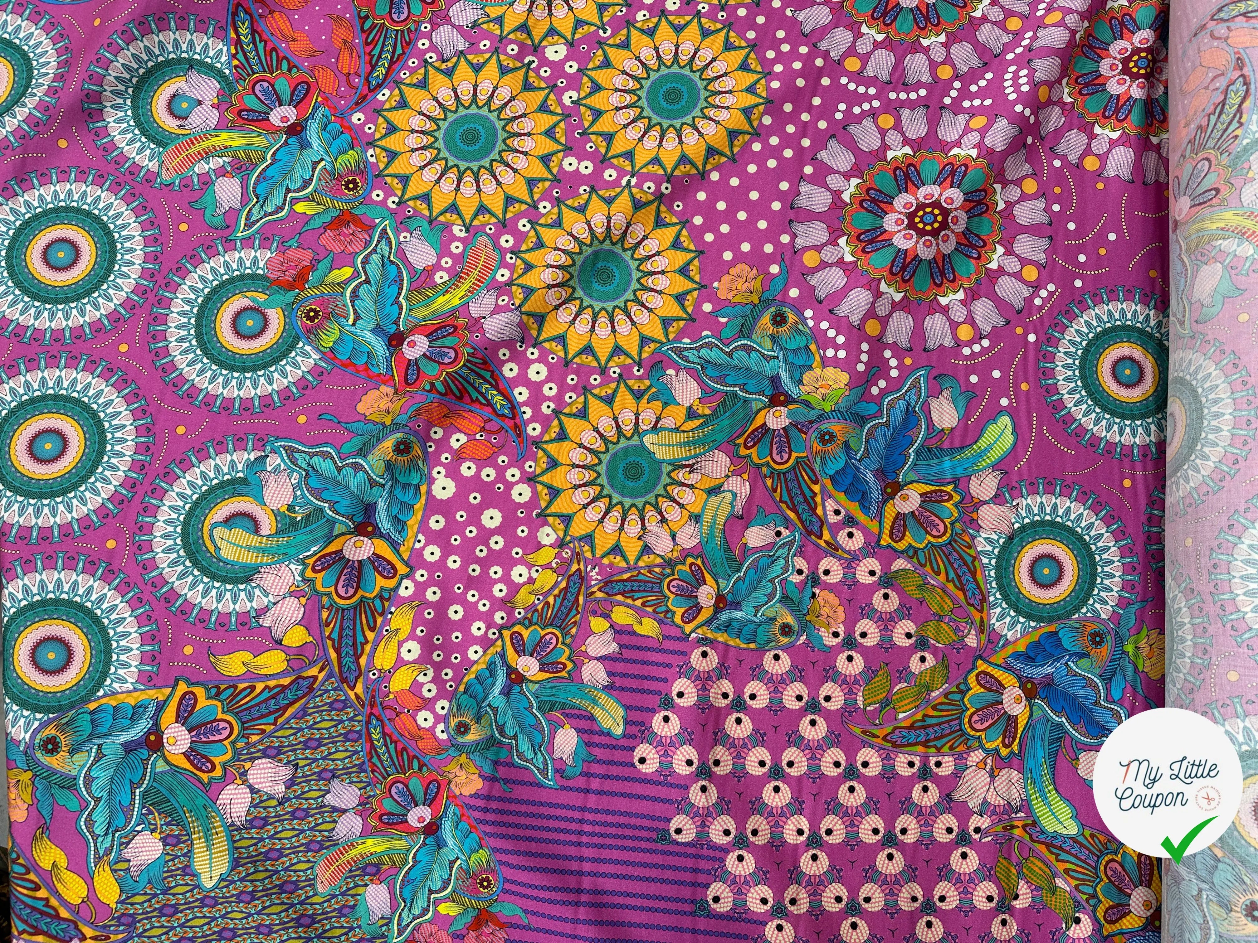 SATIN DE COTON LÉGER CONSTELLATION FLORALE FOND VIOLET - My Little Coupon