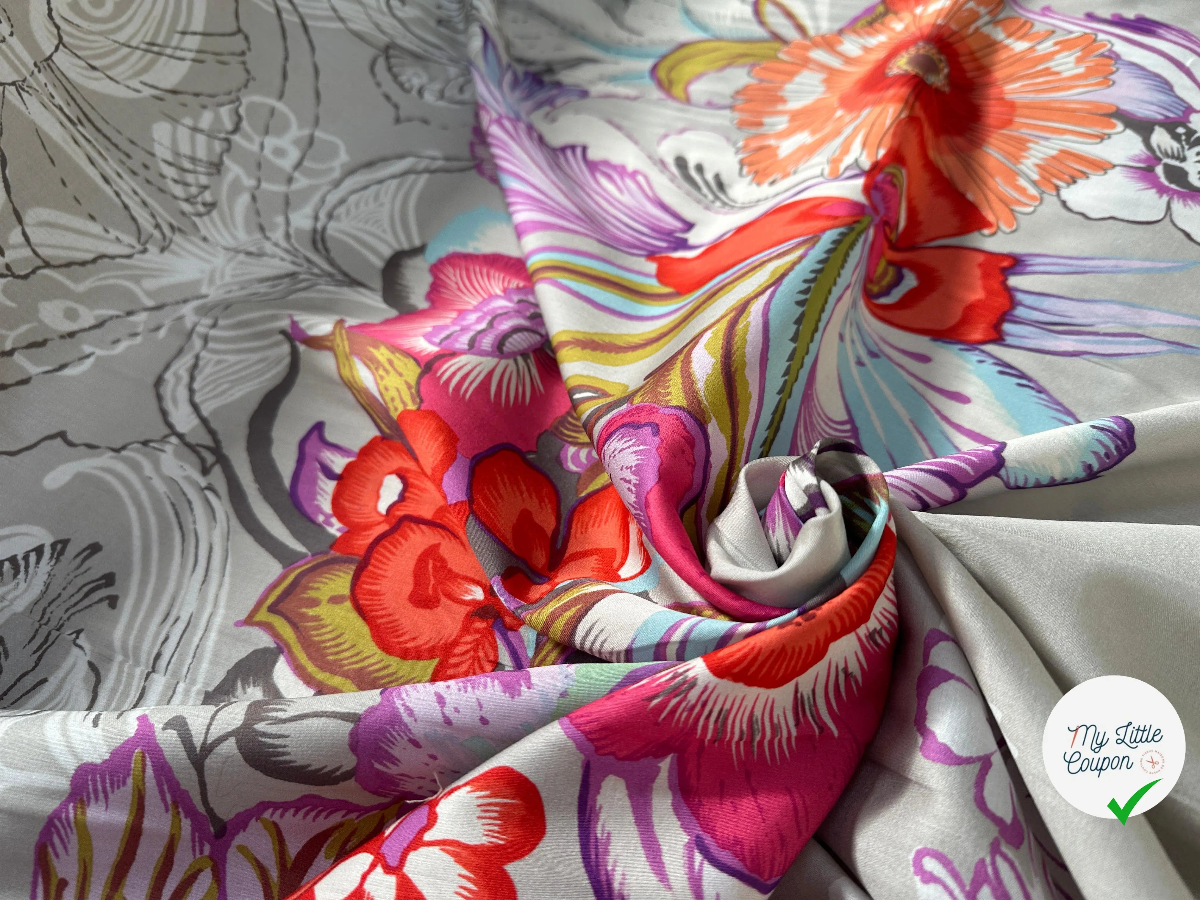 SATIN DE COTON SOIE FIN À DESSINS FLEURIS NOUVEAU - My Little Coupon