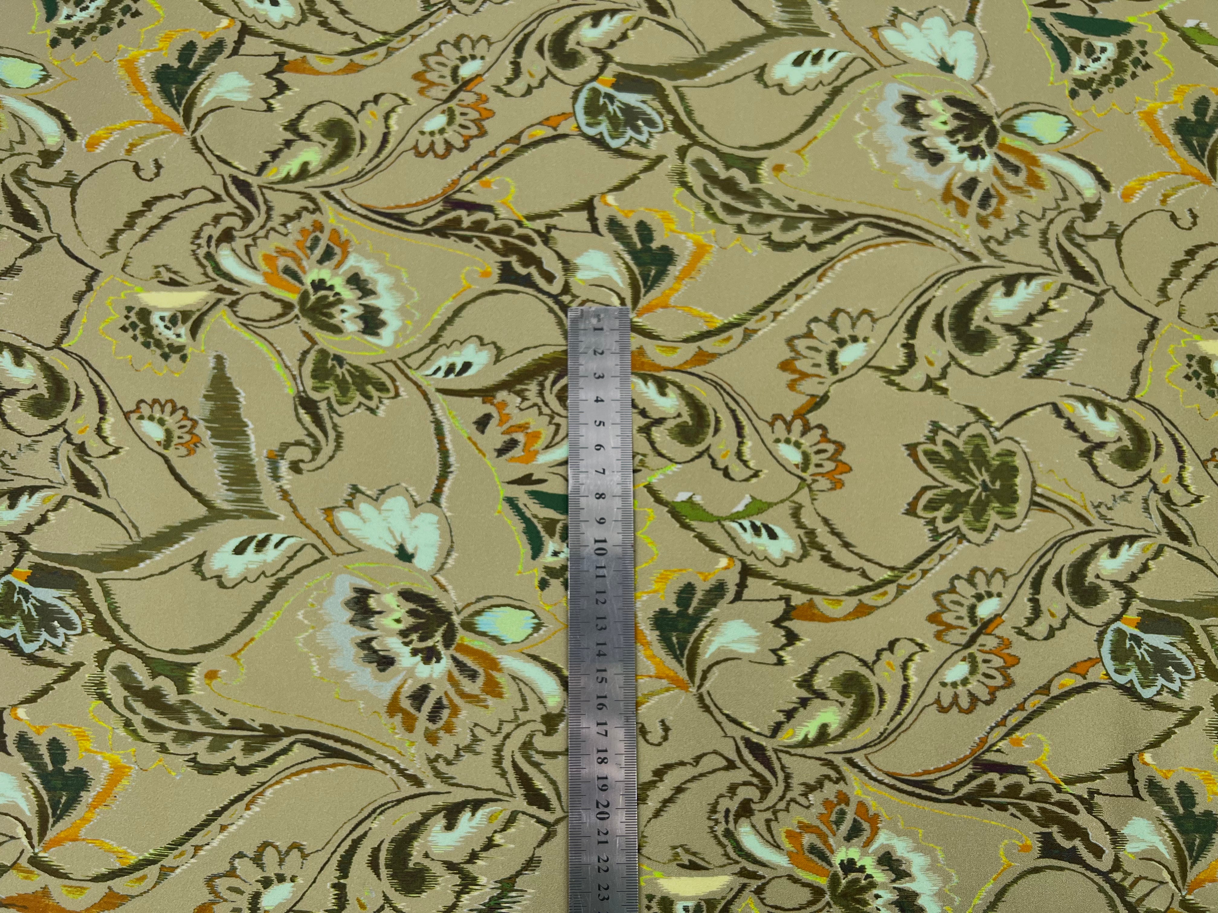 SATIN DE COTON STRETCH FLEUR D'ORIENT TONS DE KAKI MSO