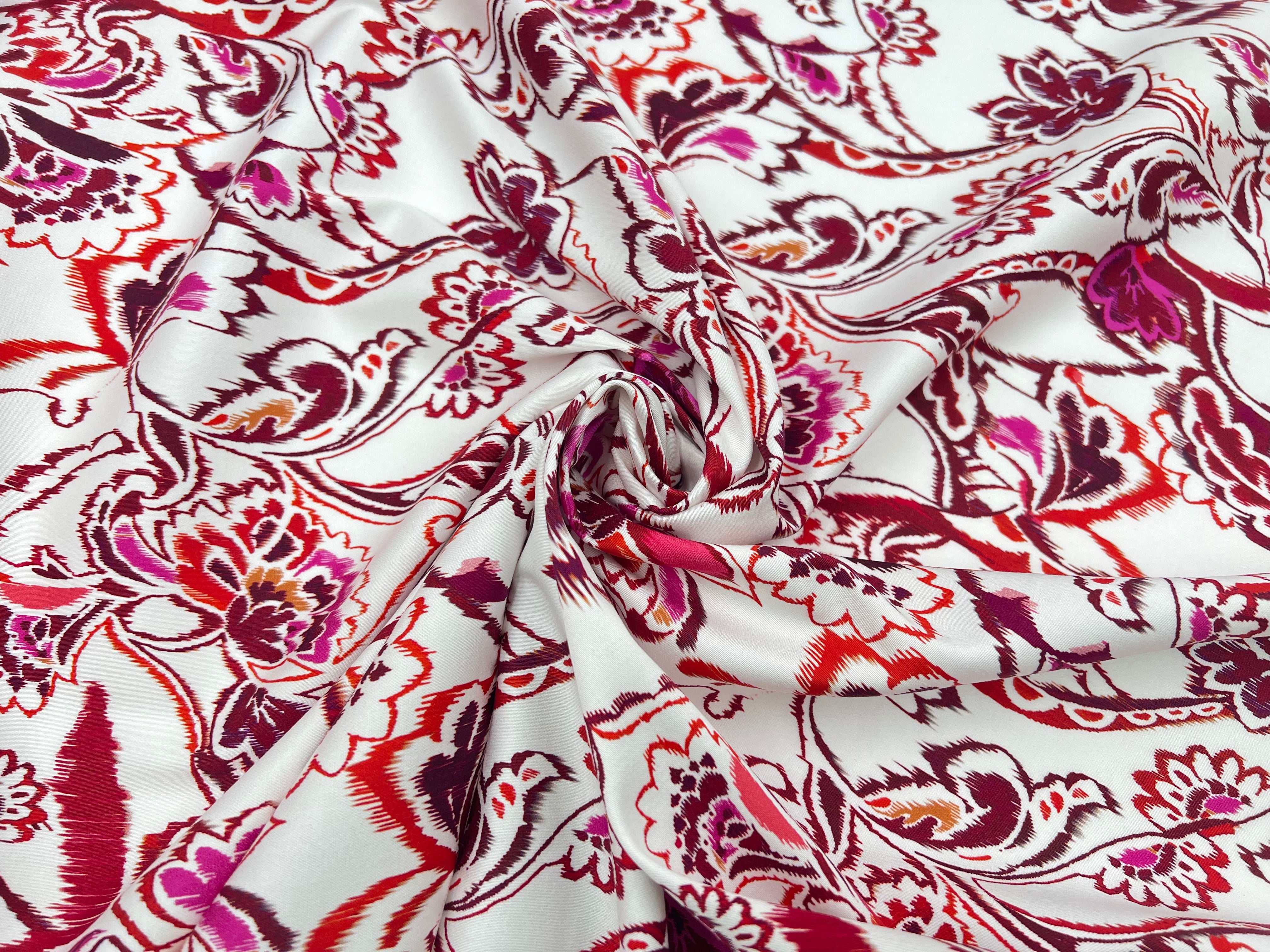 SATIN DE COTON STRETCH FLEURS D'ORIENT TONS DE ROSE MSO