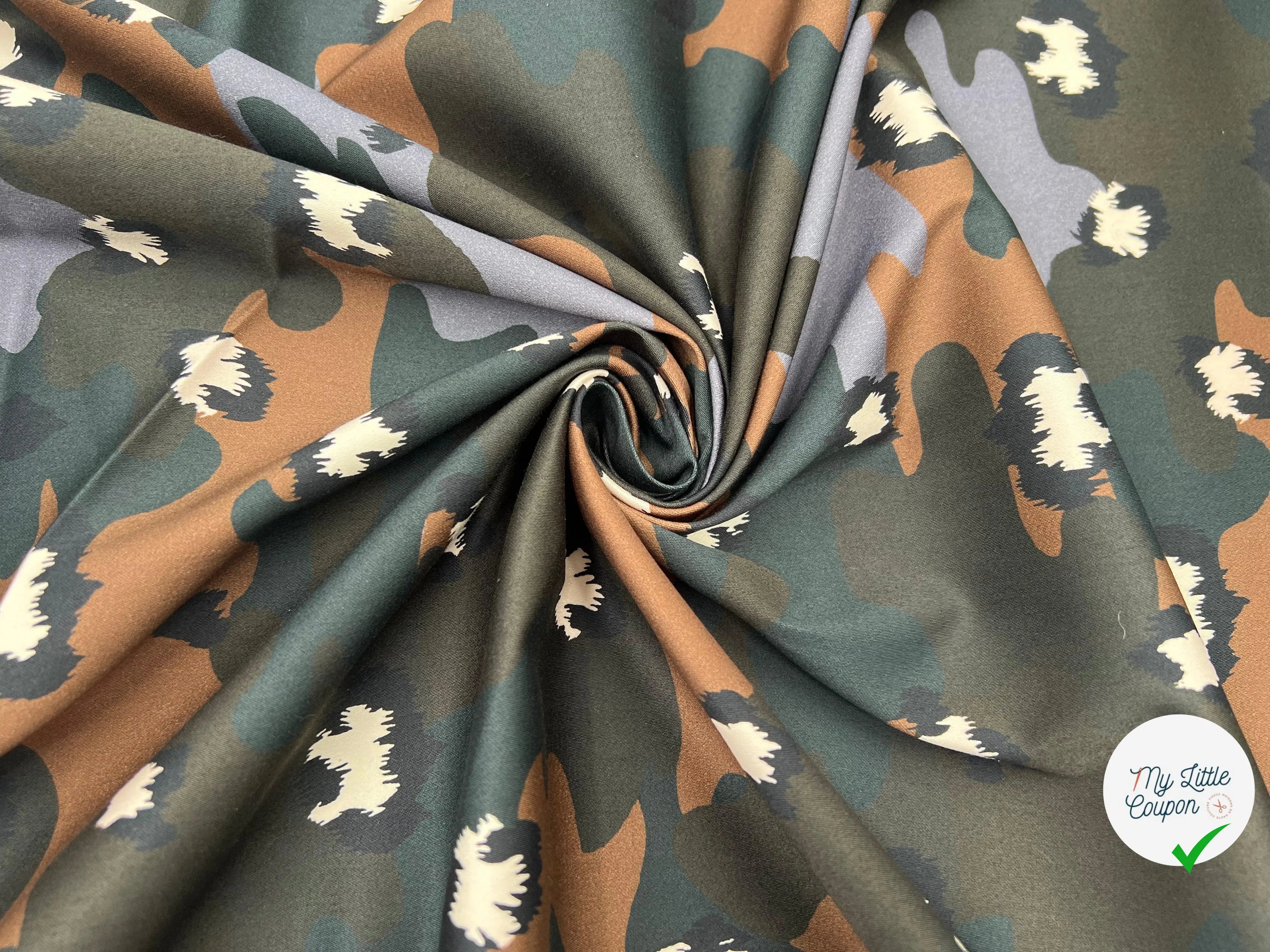 SATIN DE COTON STRETCH IMPRESSION CAMOUFLAGE - My Little Coupon - tissu - coudre