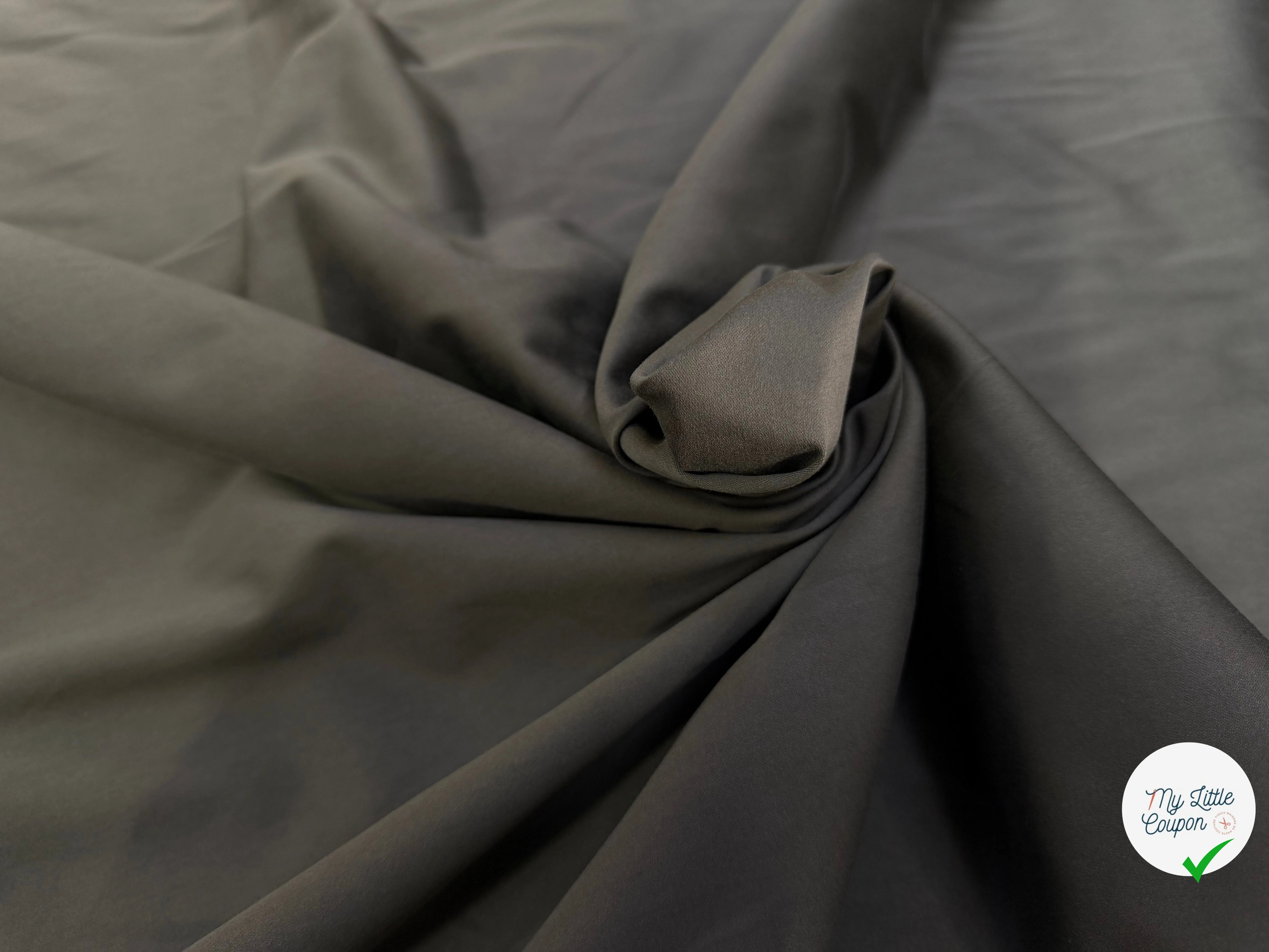SATIN DE COTON STRETCH QUALITÉ COUTURE KHAKI - My Little Coupon