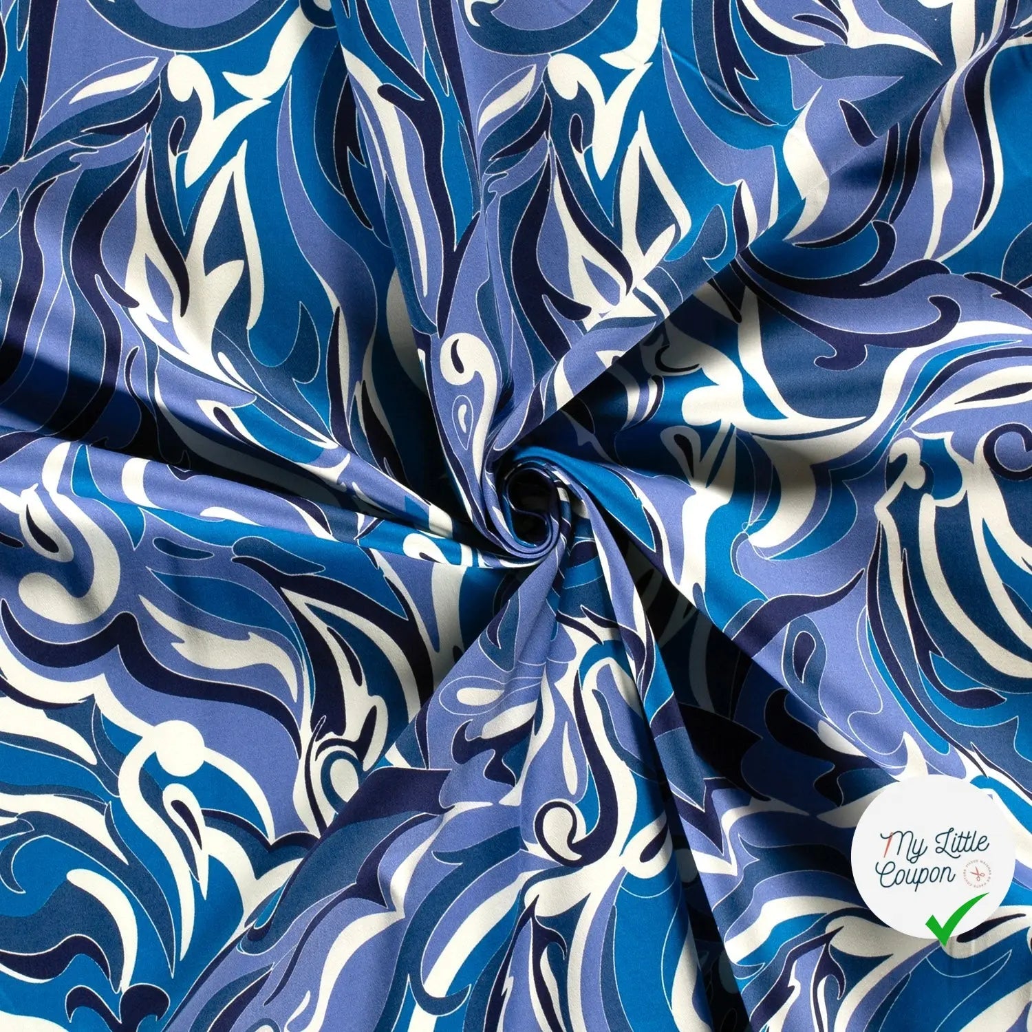 SATIN DE COTON TISSU IMPRIMÉ ABSTRAIT COBALT - My Little Coupon
