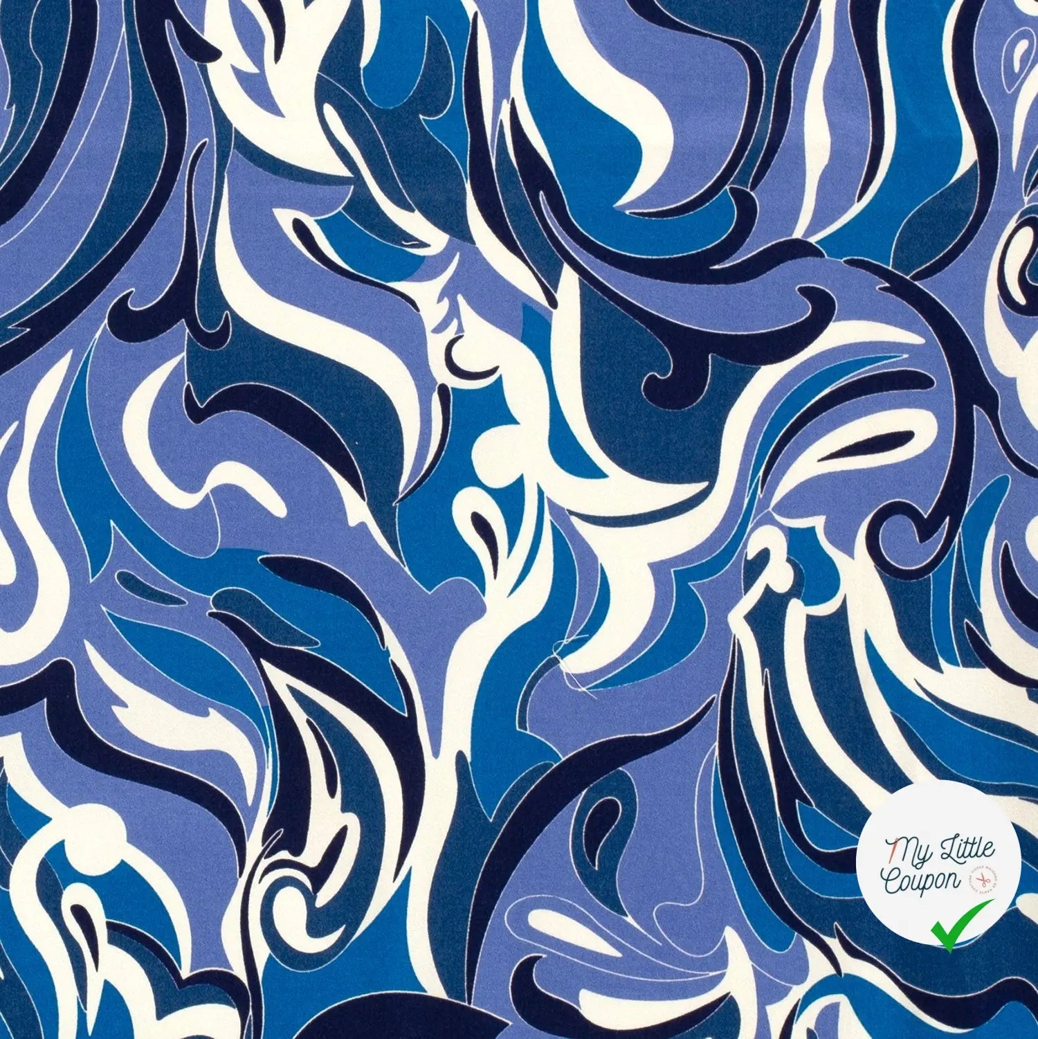 SATIN DE COTON TISSU IMPRIMÉ ABSTRAIT COBALT - My Little Coupon