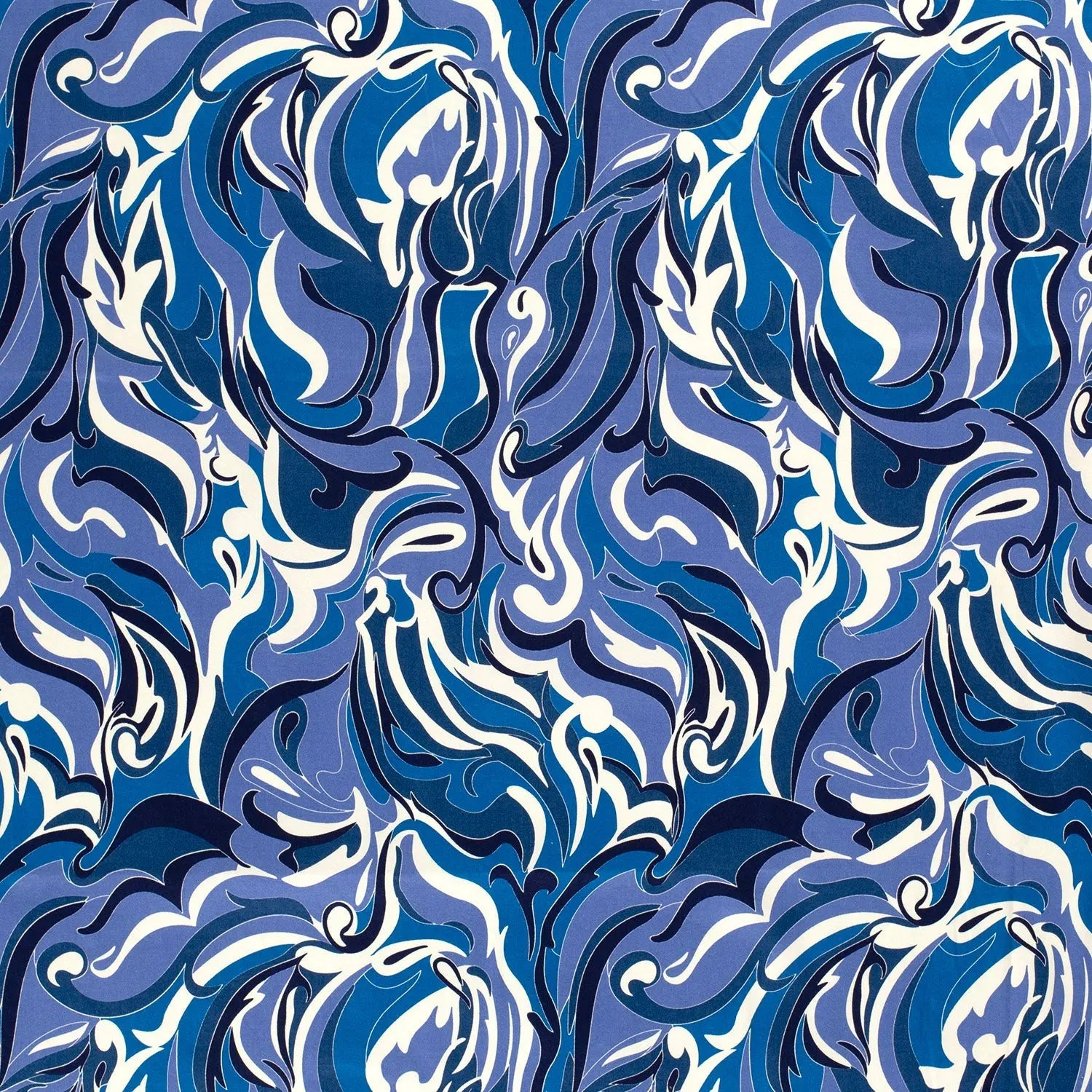 SATIN DE COTON TISSU IMPRIMÉ ABSTRAIT COBALT - My Little Coupon