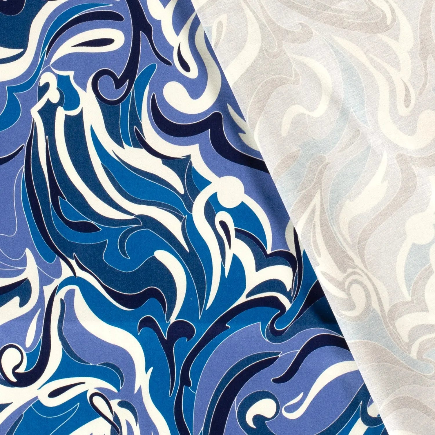SATIN DE COTON TISSU IMPRIMÉ ABSTRAIT COBALT - My Little Coupon