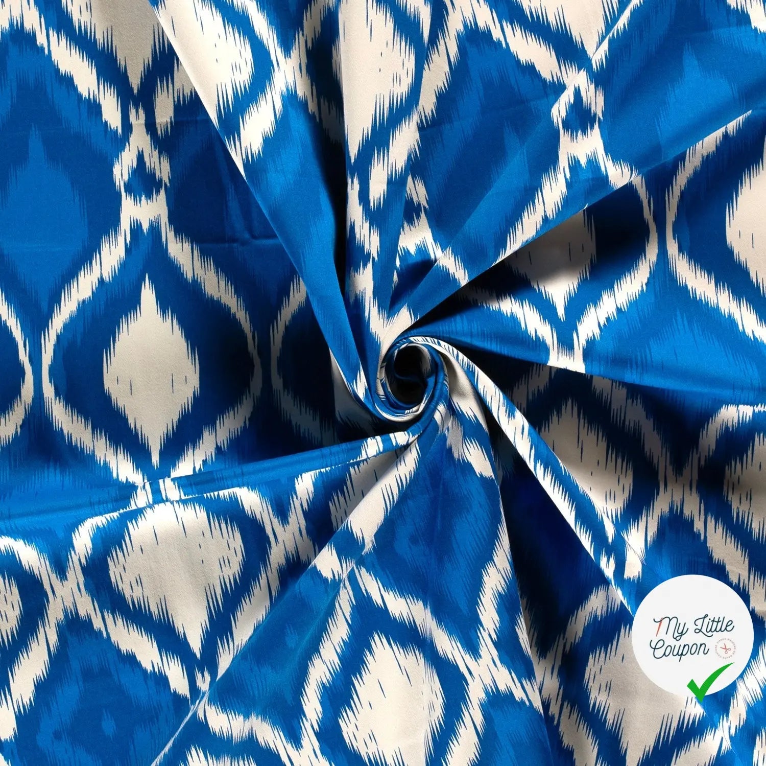 SATIN DE COTON TISSU IMPRIMÉ ABSTRAIT COBALT - My Little Coupon