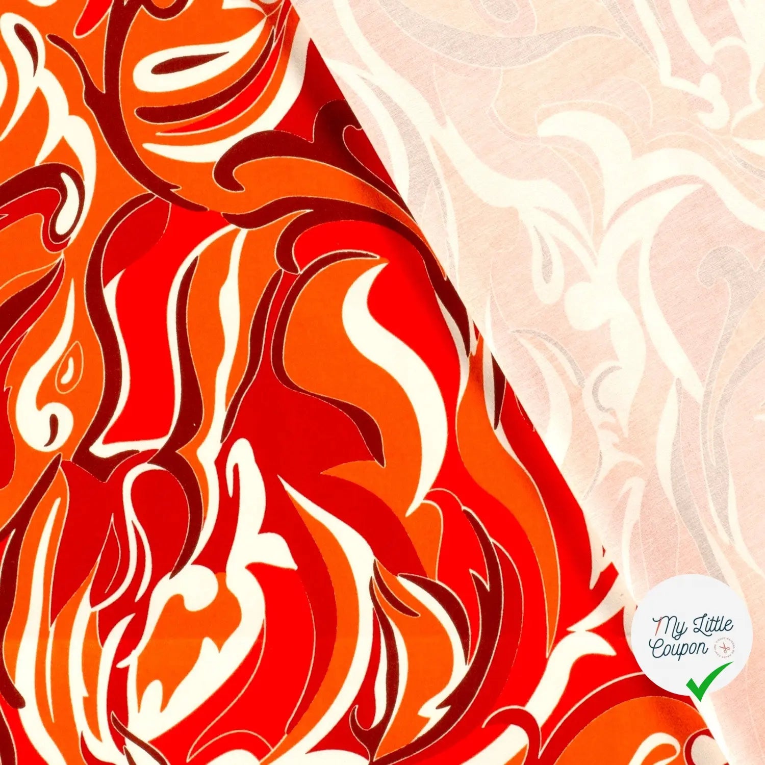 SATIN DE COTON TISSU IMPRIMÉ ABSTRAIT ORANGE - My Little Coupon