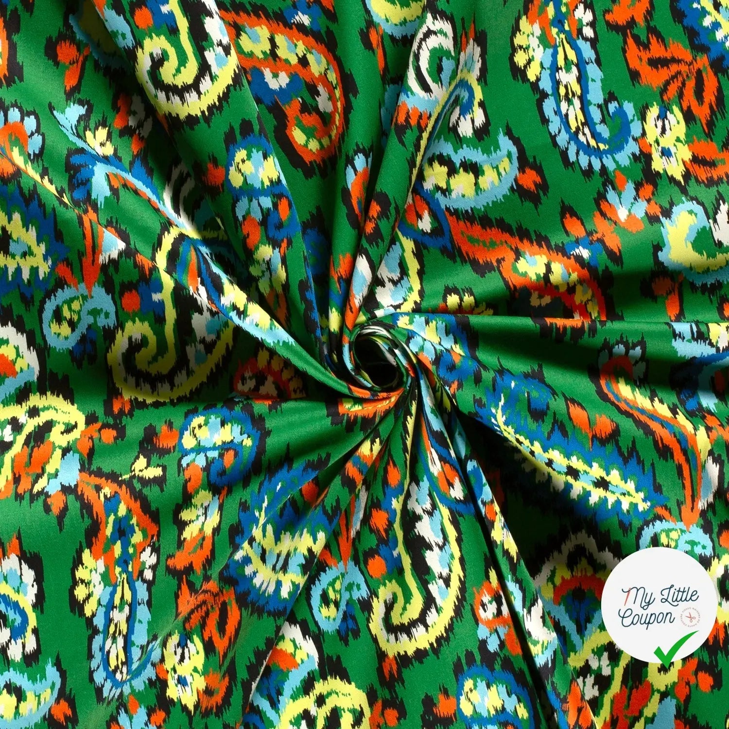 SATIN DE COTON TISSU IMPRIMÉ ABSTRAIT VERT - My Little Coupon