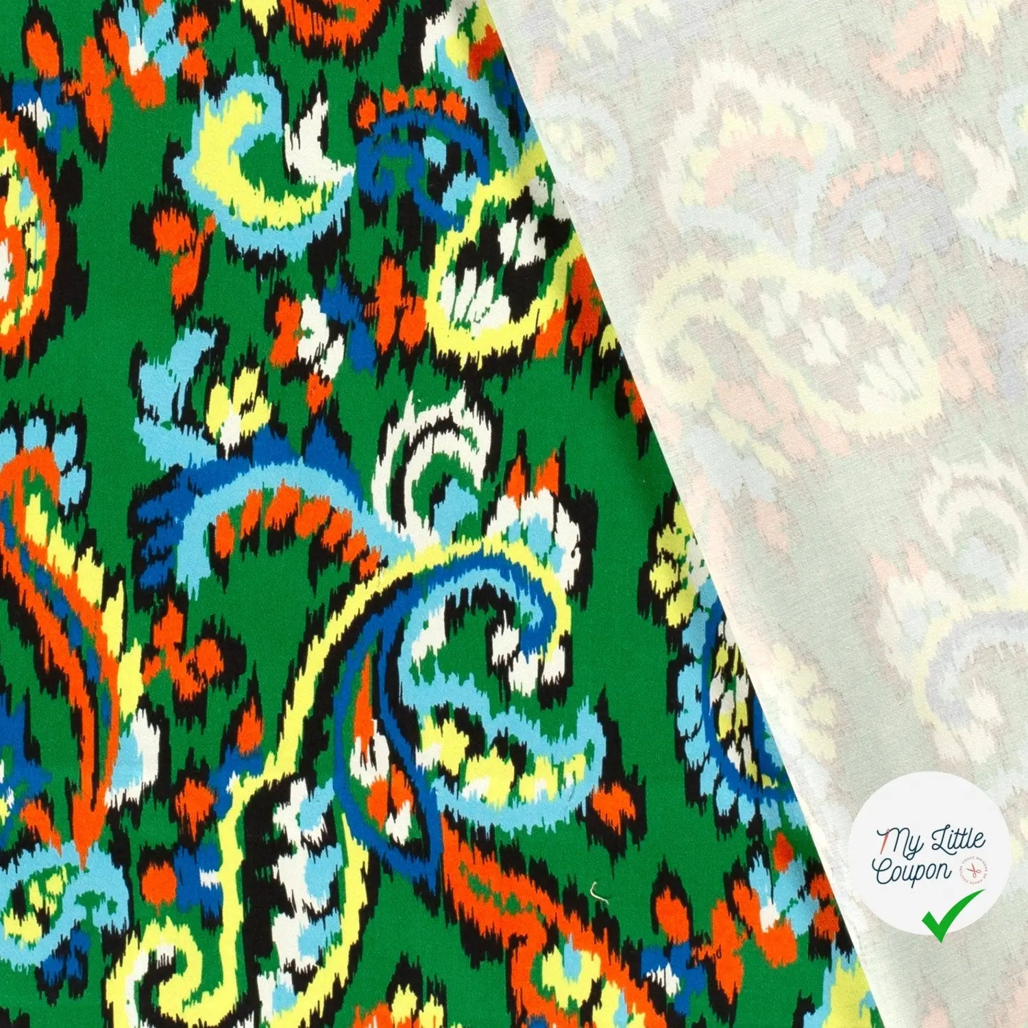 SATIN DE COTON TISSU IMPRIMÉ ABSTRAIT VERT - My Little Coupon