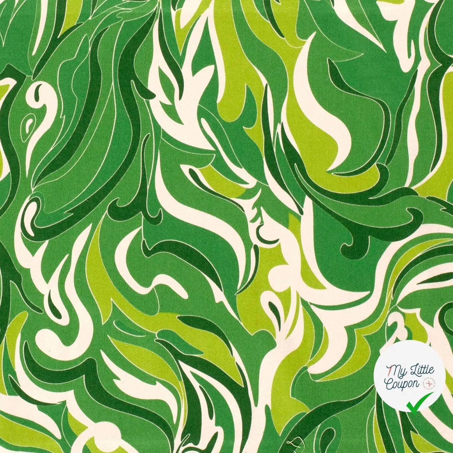 SATIN DE COTON TISSU IMPRIMÉ ABSTRAIT VERT - My Little Coupon