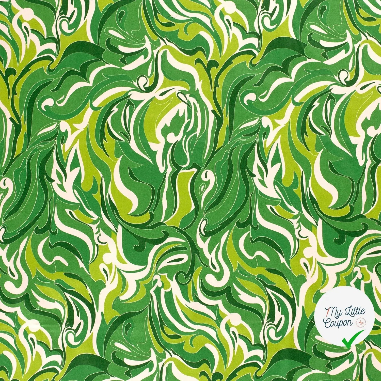 SATIN DE COTON TISSU IMPRIMÉ ABSTRAIT VERT - My Little Coupon