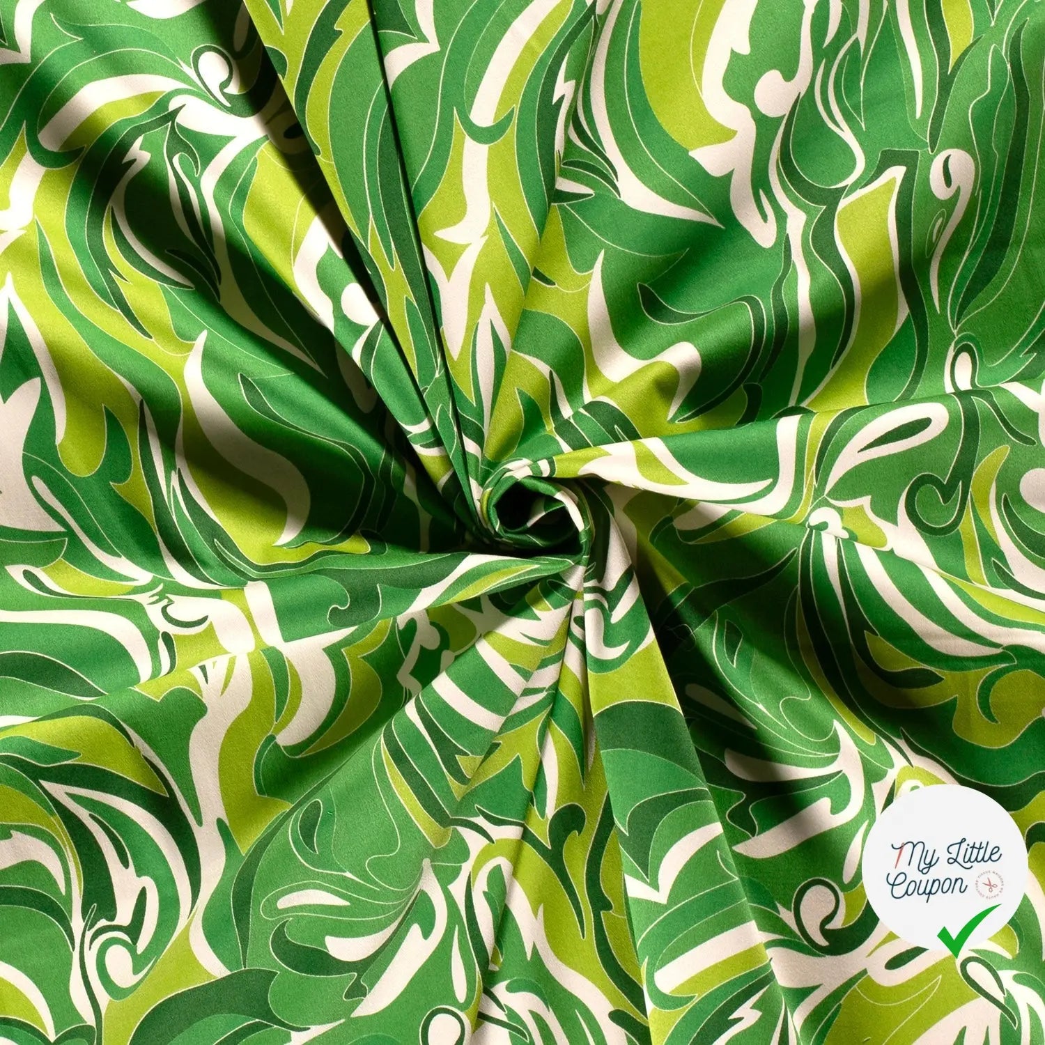 SATIN DE COTON TISSU IMPRIMÉ ABSTRAIT VERT - My Little Coupon
