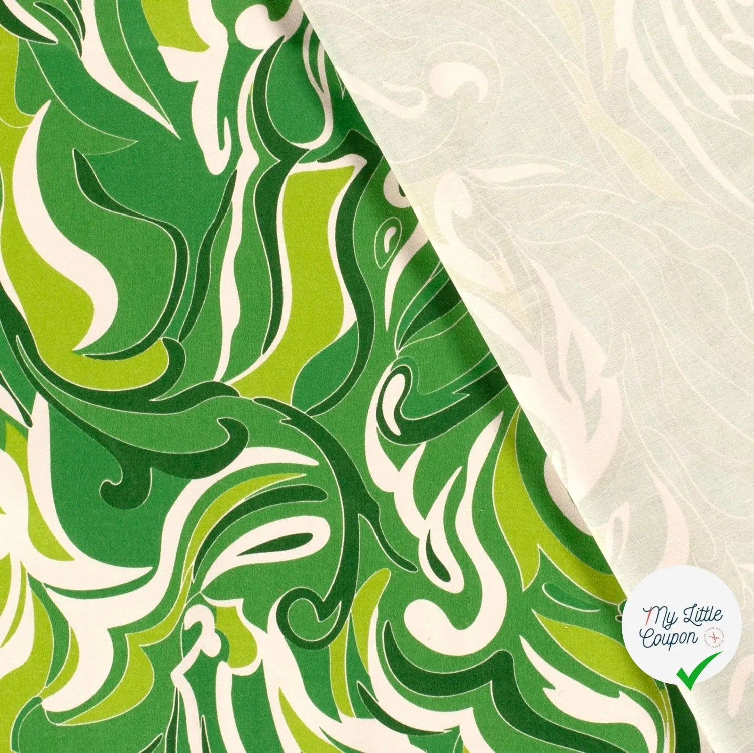 SATIN DE COTON TISSU IMPRIMÉ ABSTRAIT VERT - My Little Coupon